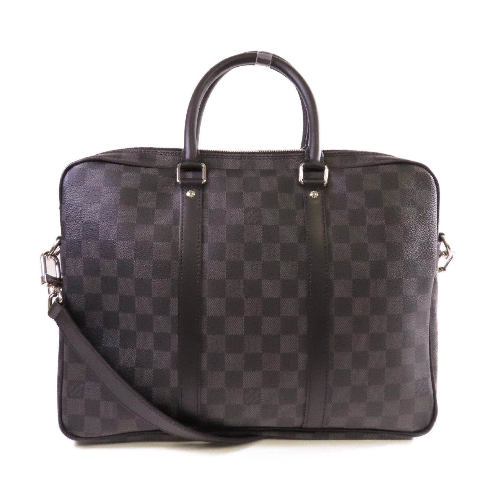 LOUIS VUITTON Damier Graphite Briefcase銀扣手挽肩背兩用袋黑色/灰色