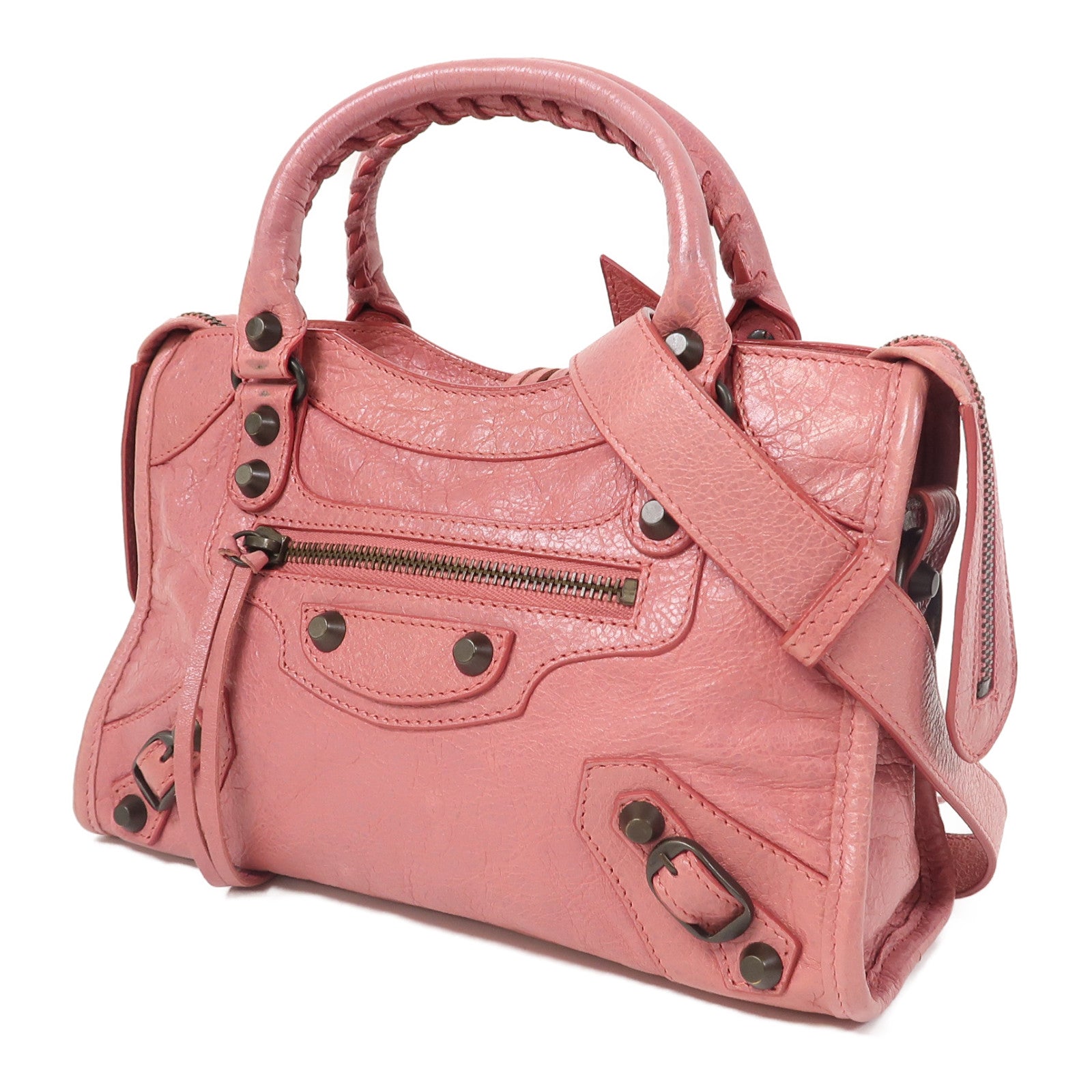 BALENCIAGA 牛皮皮革Mini City手挽肩背兩用袋粉紅色