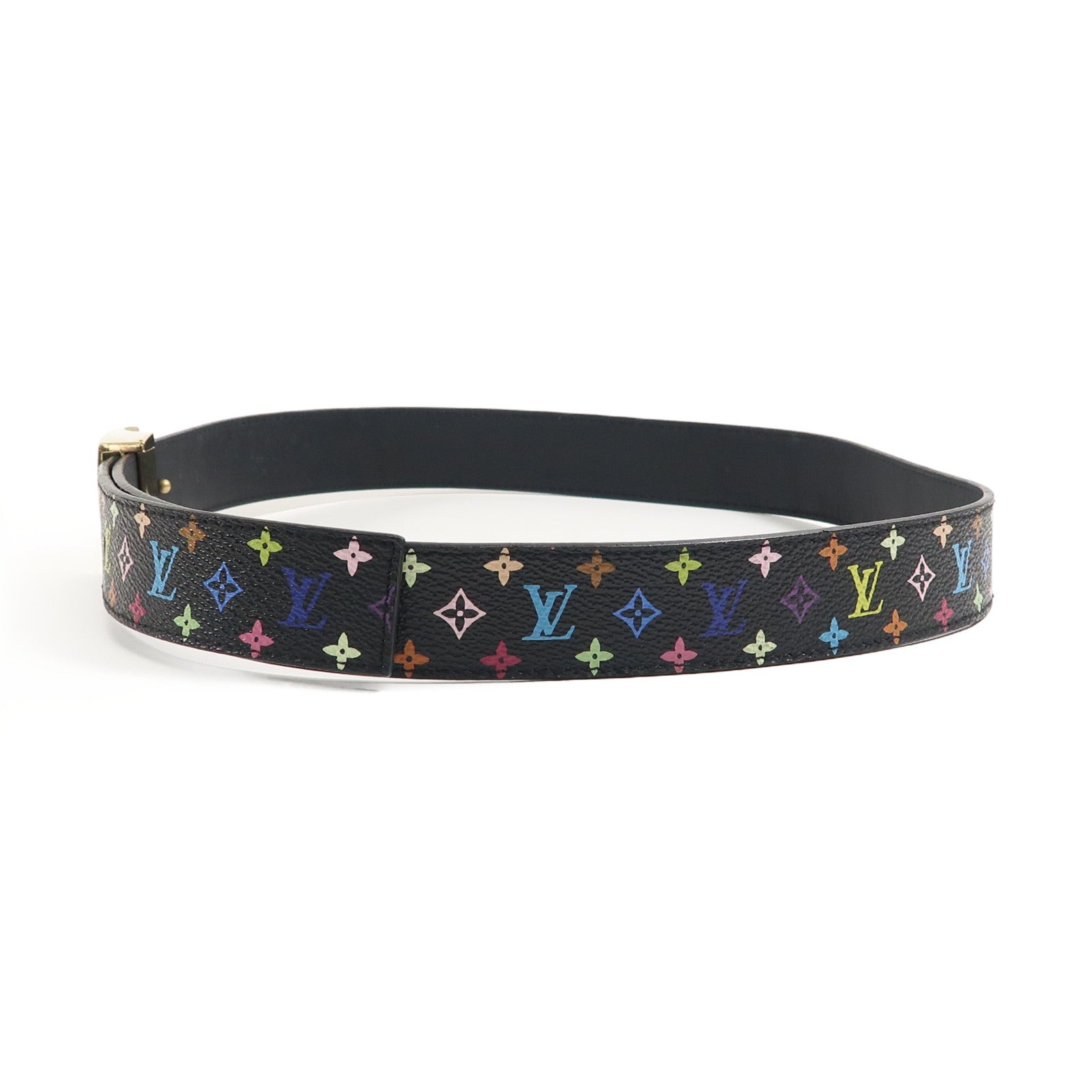 LOUIS VUITTON Monogram Multicolore LV Belt金扣腰帶黑色/彩色