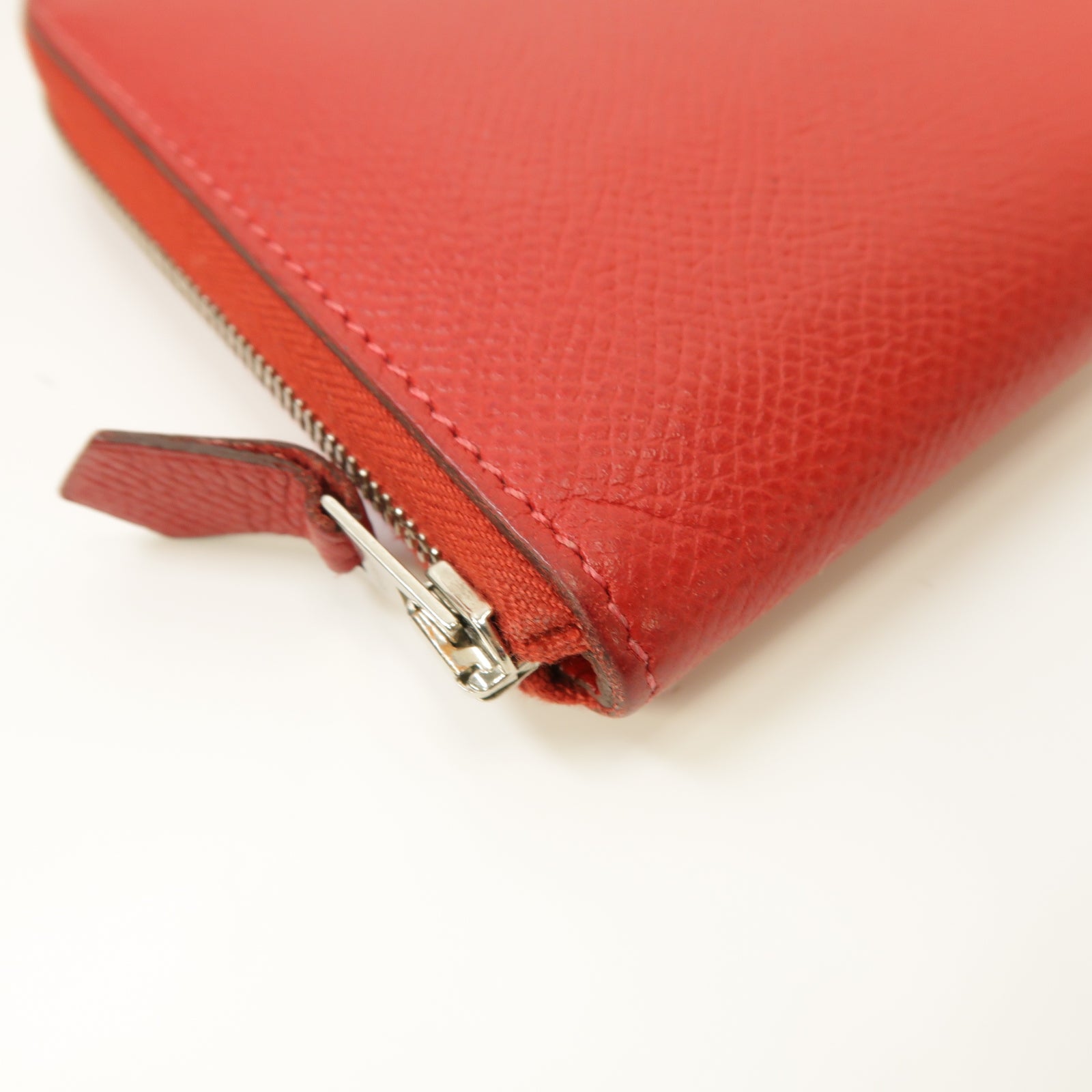HERMES 【激減優惠】Epsom皮革Zipped Long Wallet銀扣長錢包Rouge Casaque紅色