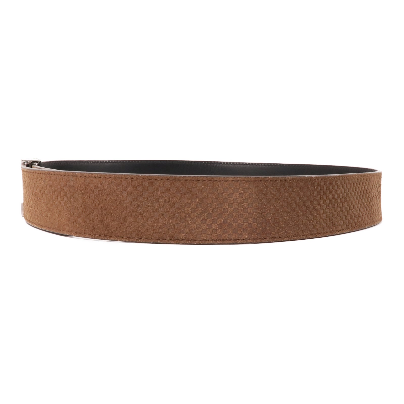 LOUIS VUITTON Micro Damier Belt銀扣腰帶棕色/黑色