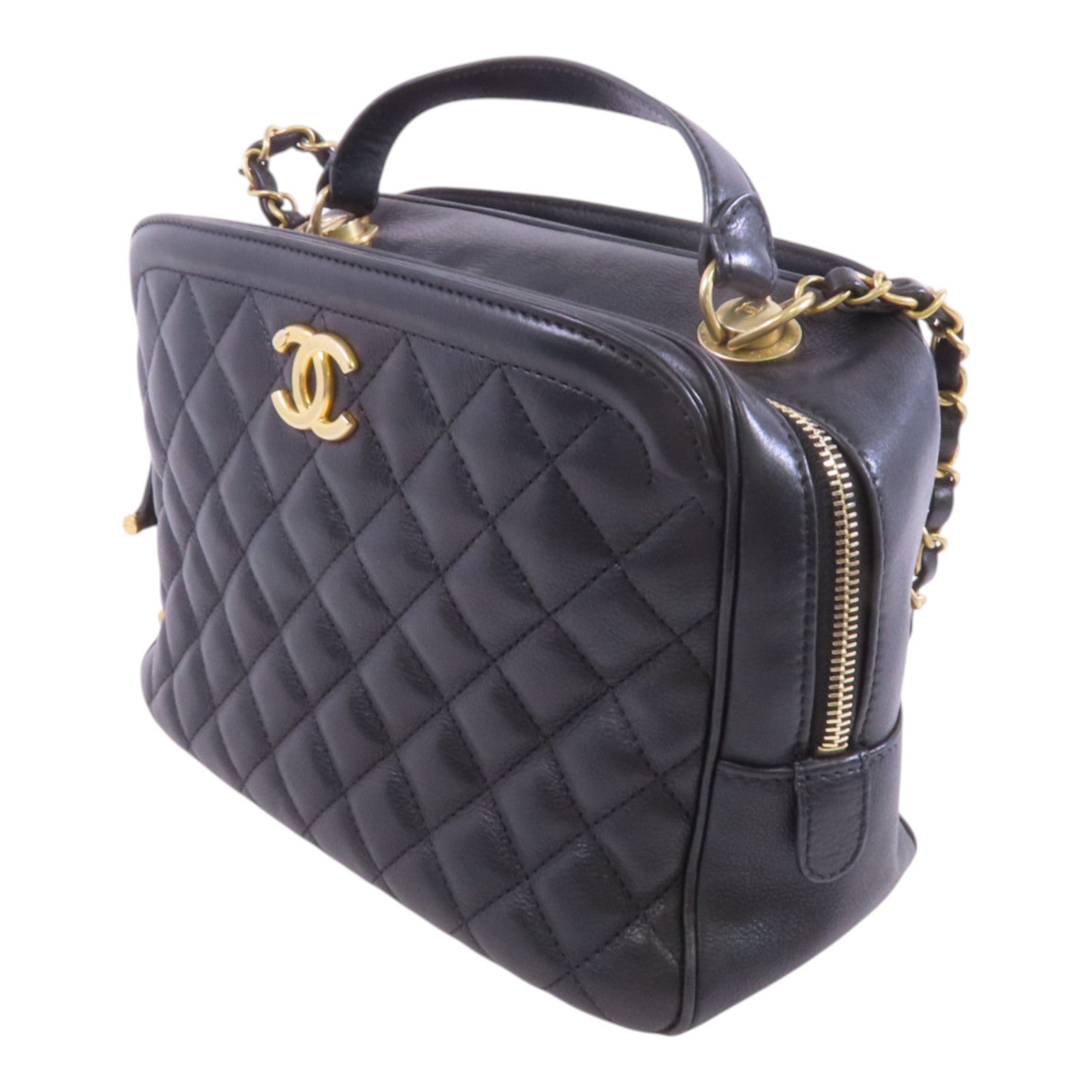 CHANEL 牛皮皮革Chain Shoulder金扣手挽肩背兩用袋