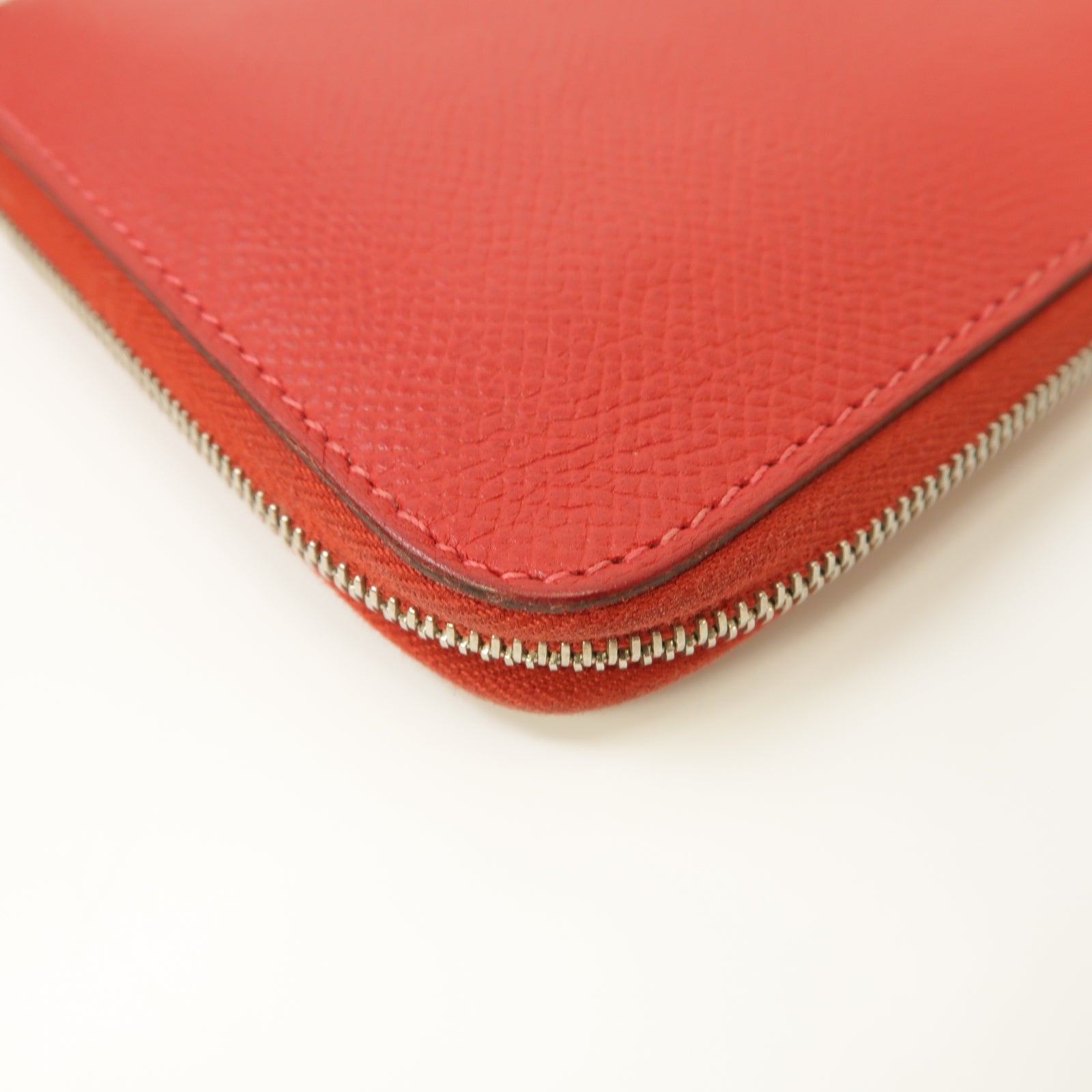 HERMES 【激減優惠】Epsom皮革Zipped Long Wallet銀扣長錢包Rouge Casaque紅色