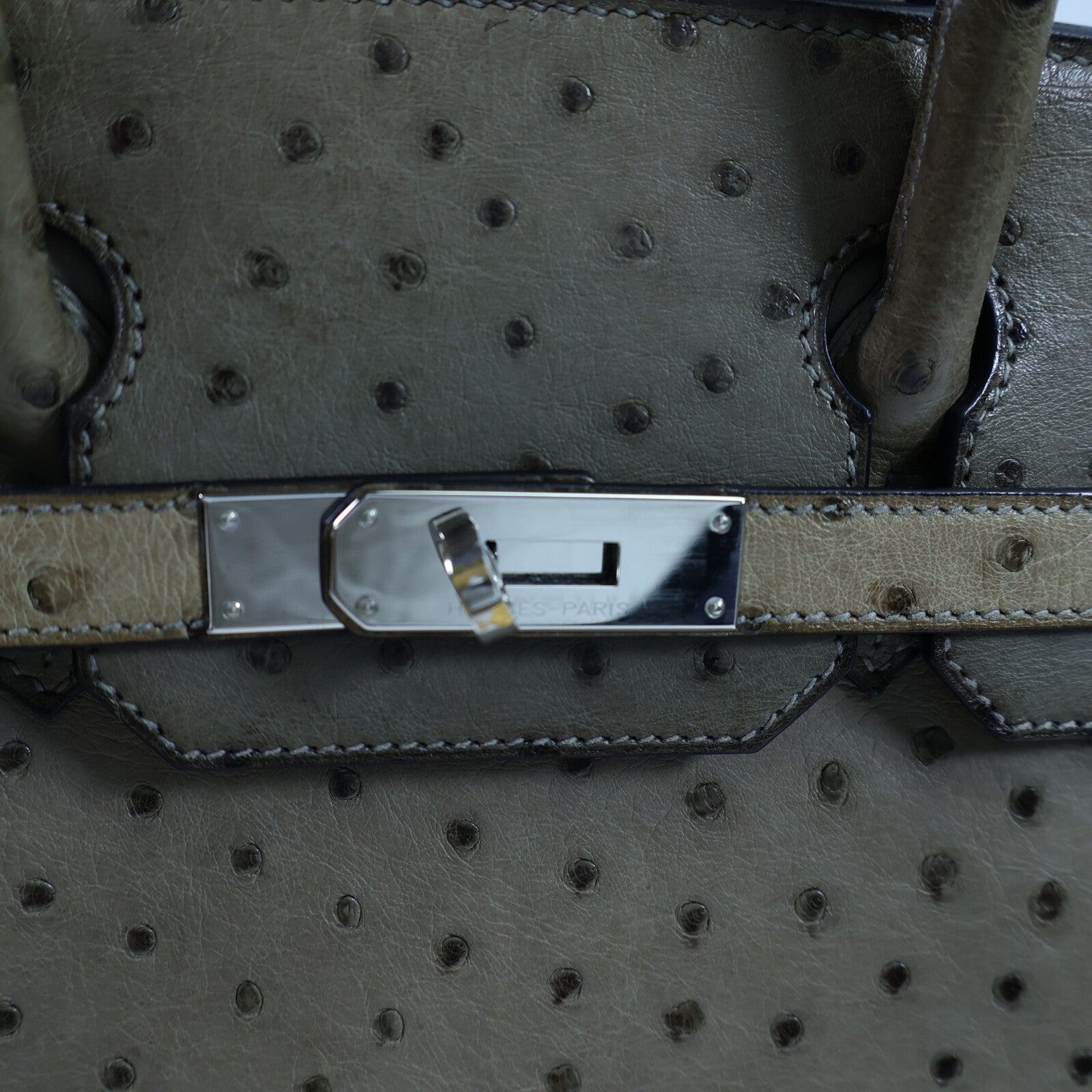 HERMES 鴕鳥皮革Birkin 30手挽袋Gris Taurterelle