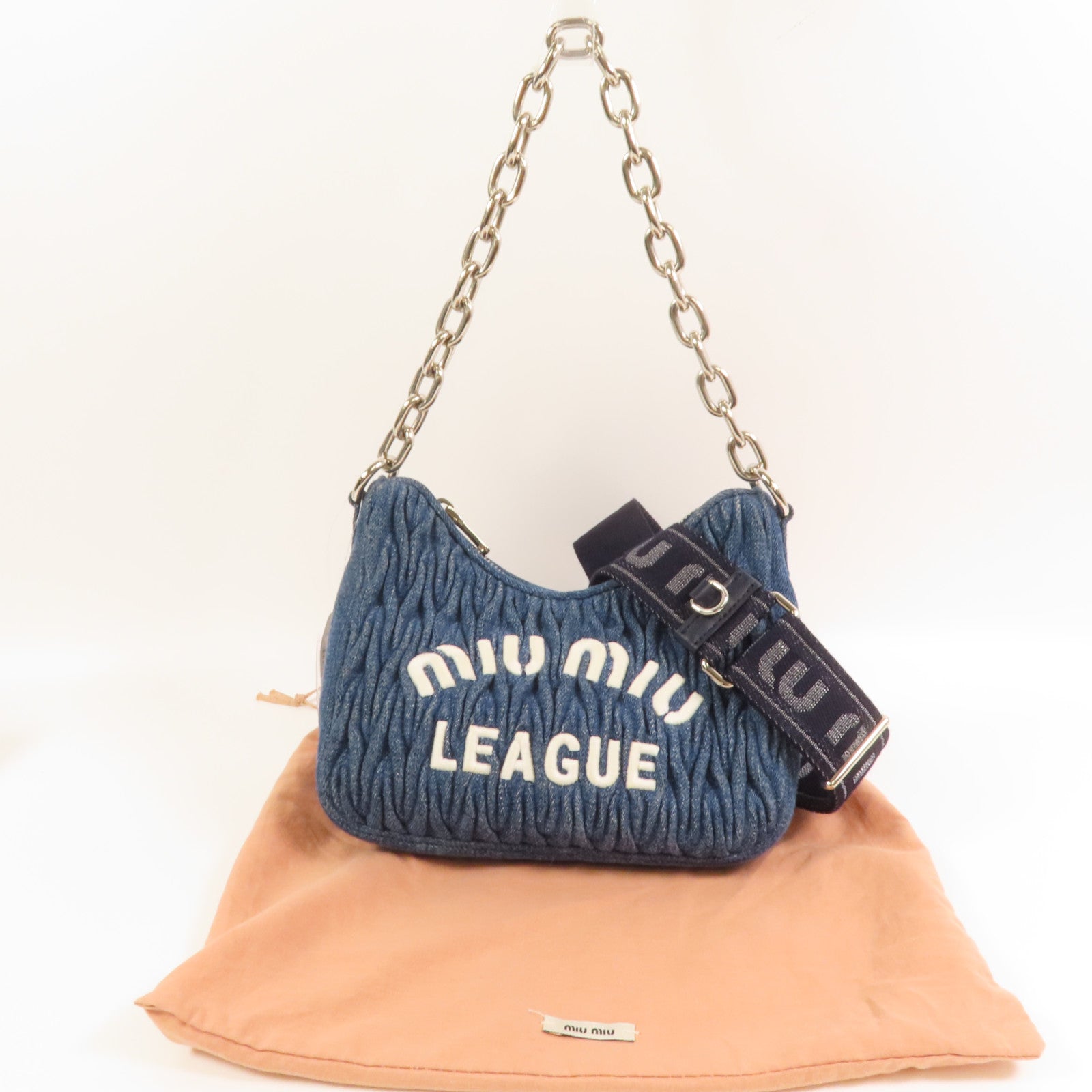 Miu Miu 牛仔布2Way Shoulder Bag銀扣手挽肩背兩用袋