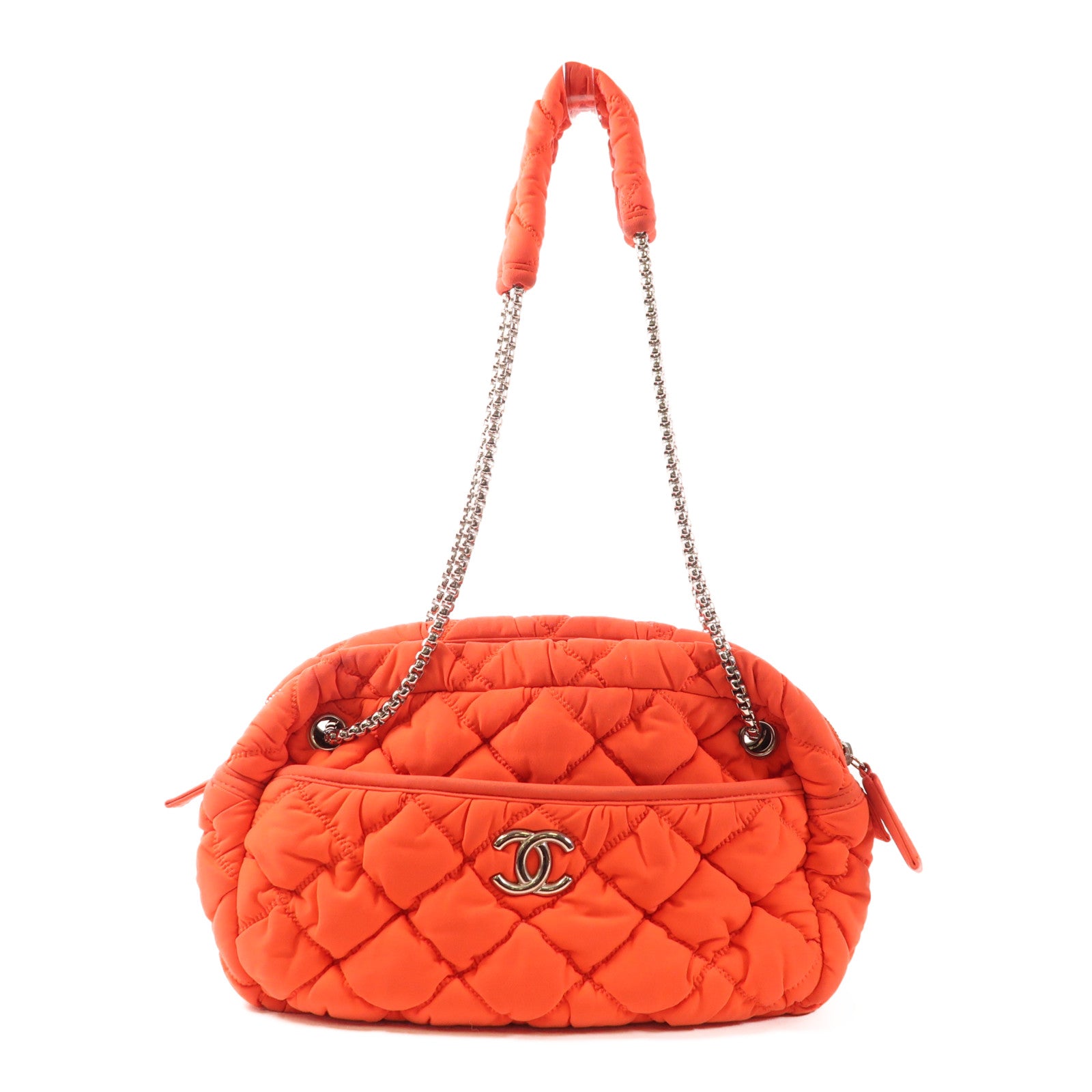 CHANEL 帆布Chain Shoulder銀扣鏈帶肩背袋