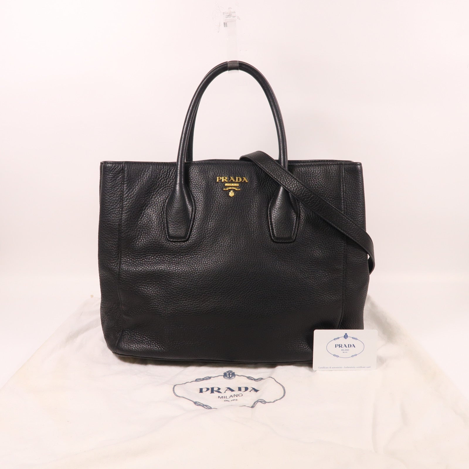 PRADA 牛皮皮革2 Way Shoulder Bag金扣手挽肩背兩用袋黑色