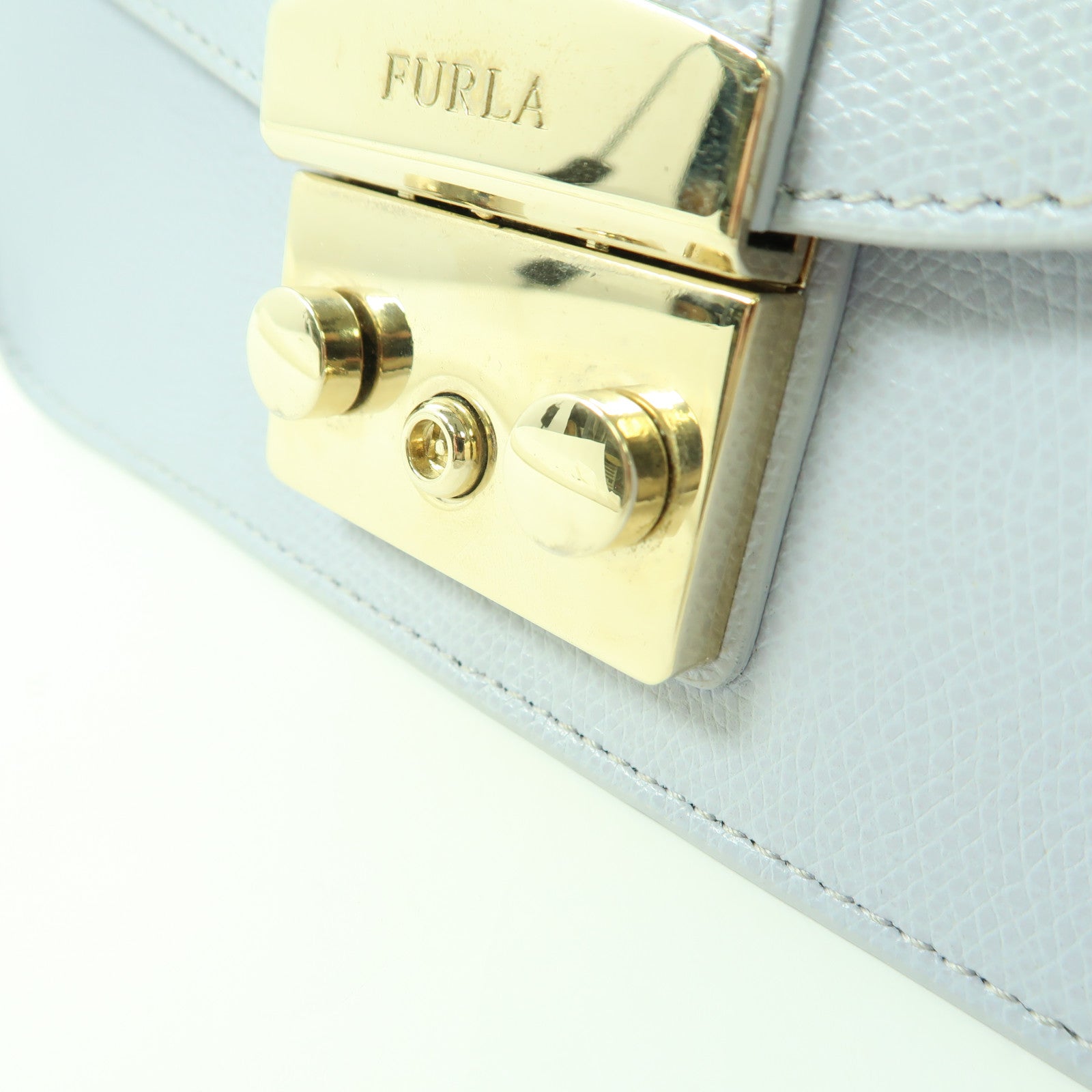 FURLA GHW Chain Shoulder Crossbody Bag Calfskin Leather Light Blue