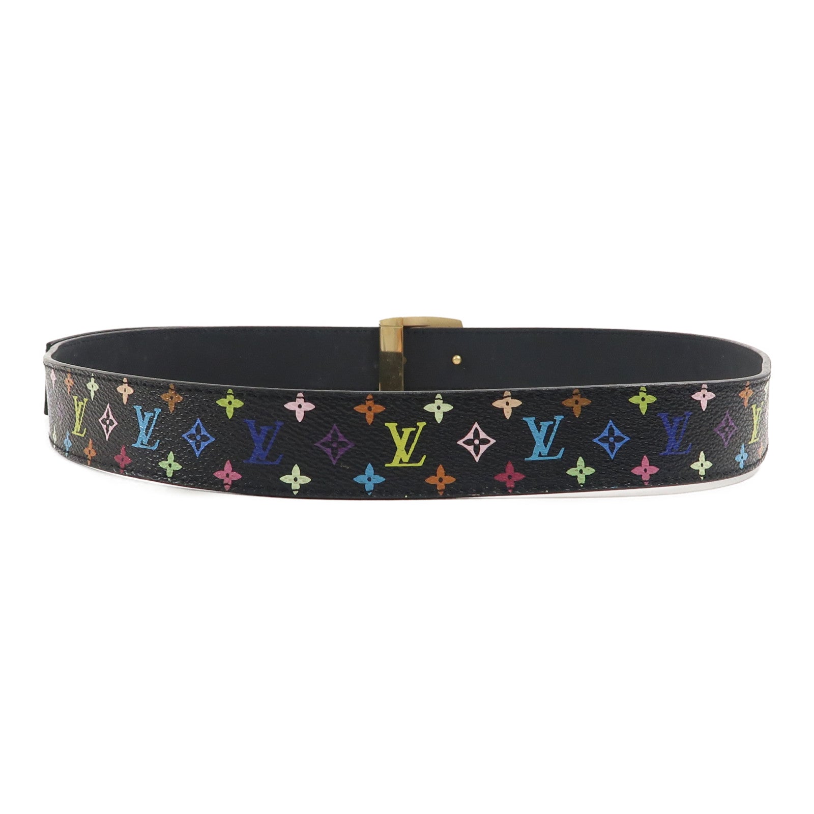LOUIS VUITTON Monogram Multicolore LV Belt金扣腰帶黑色/彩色