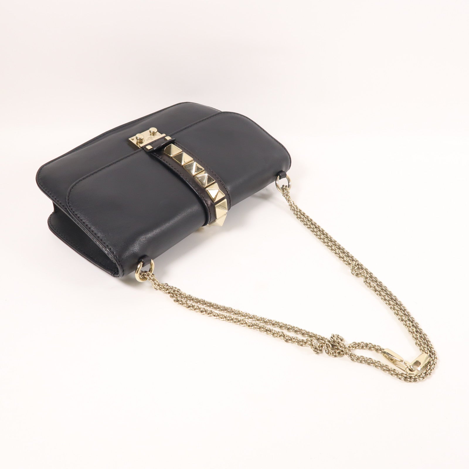 Valentino 牛皮皮革Chain Shoulder金扣鏈帶肩背袋