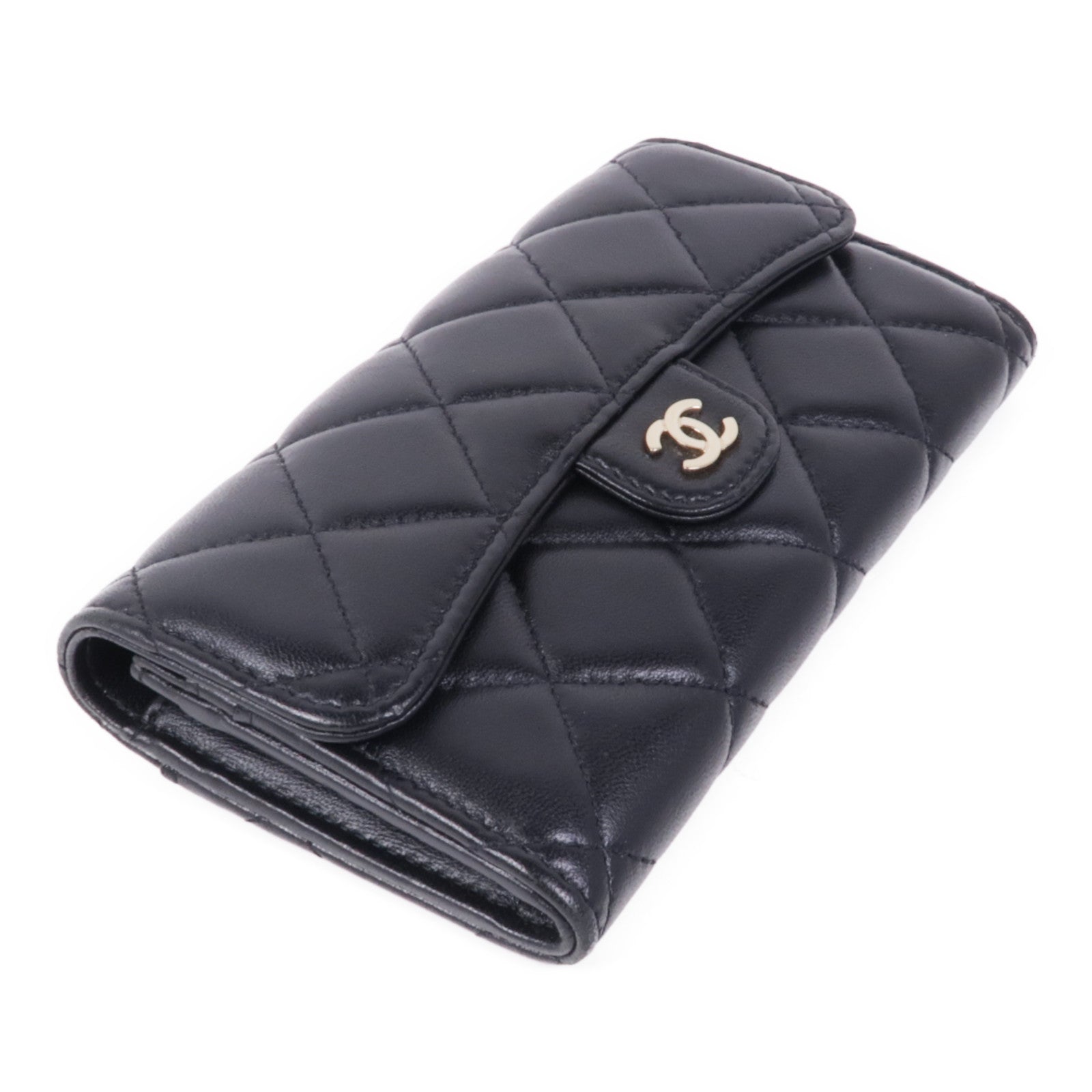 CHANEL 羊皮皮革Long Wallet金扣長錢包