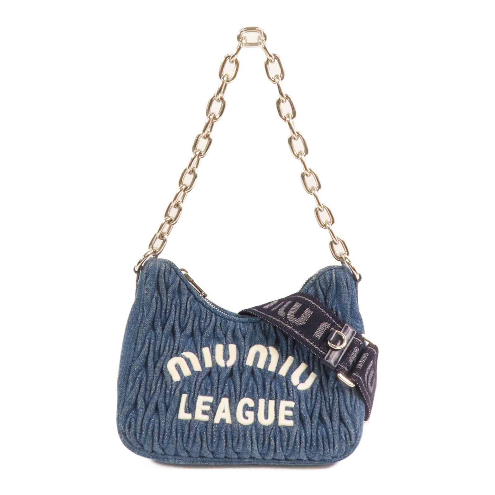 Miu Miu 牛仔布2Way Shoulder Bag銀扣手挽肩背兩用袋