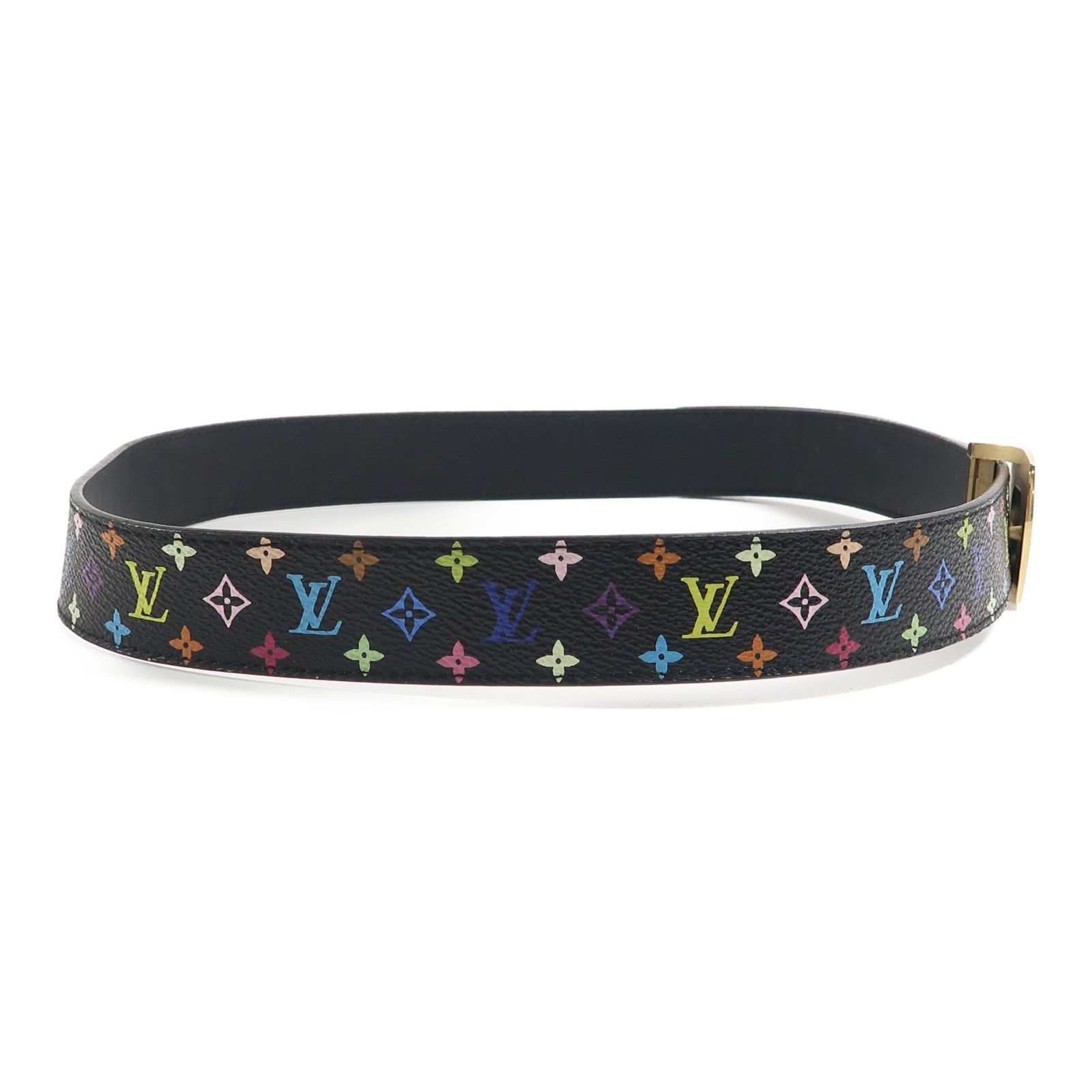 LOUIS VUITTON Monogram Multicolore LV Belt金扣腰帶黑色/彩色
