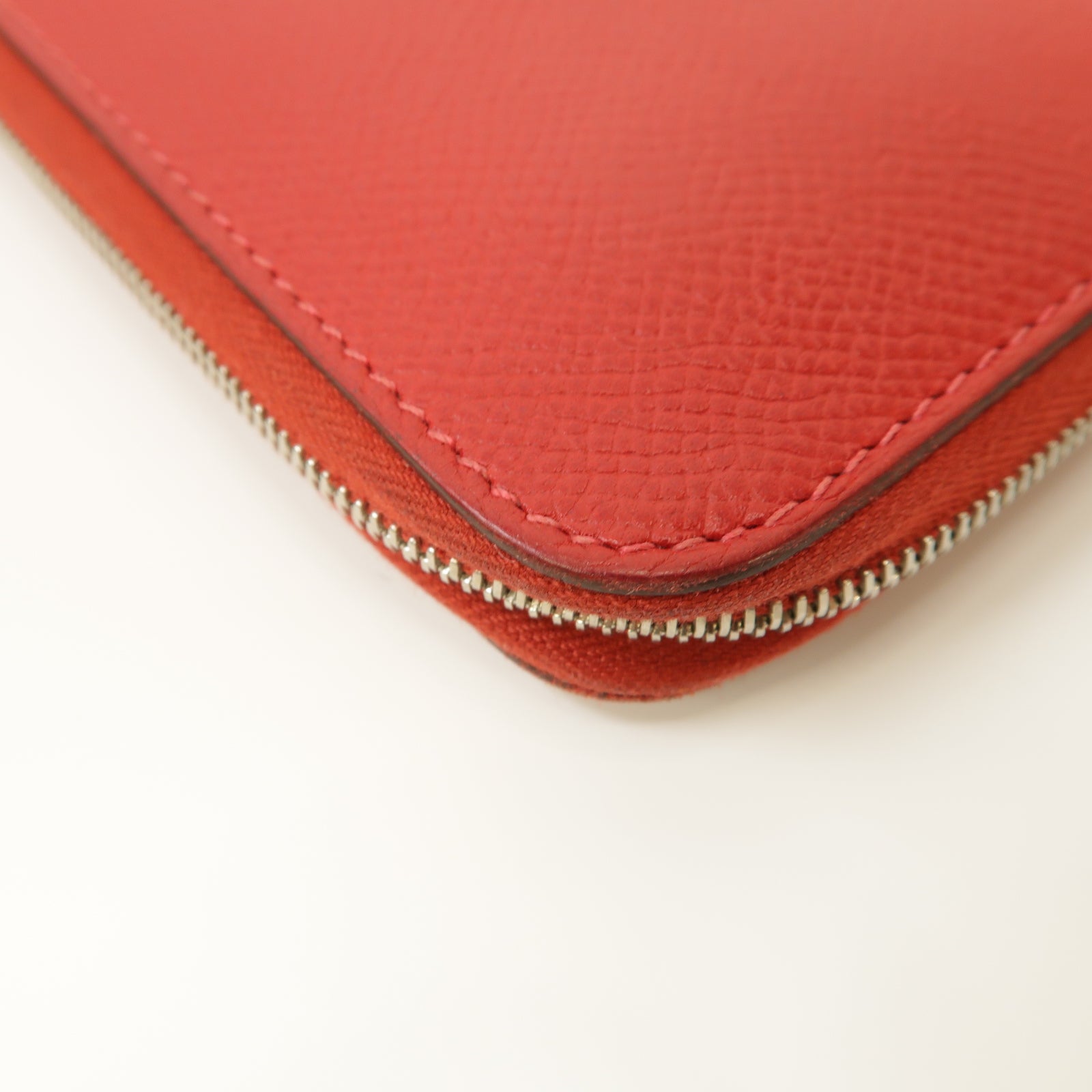 HERMES 【激減優惠】Epsom皮革Zipped Long Wallet銀扣長錢包Rouge Casaque紅色