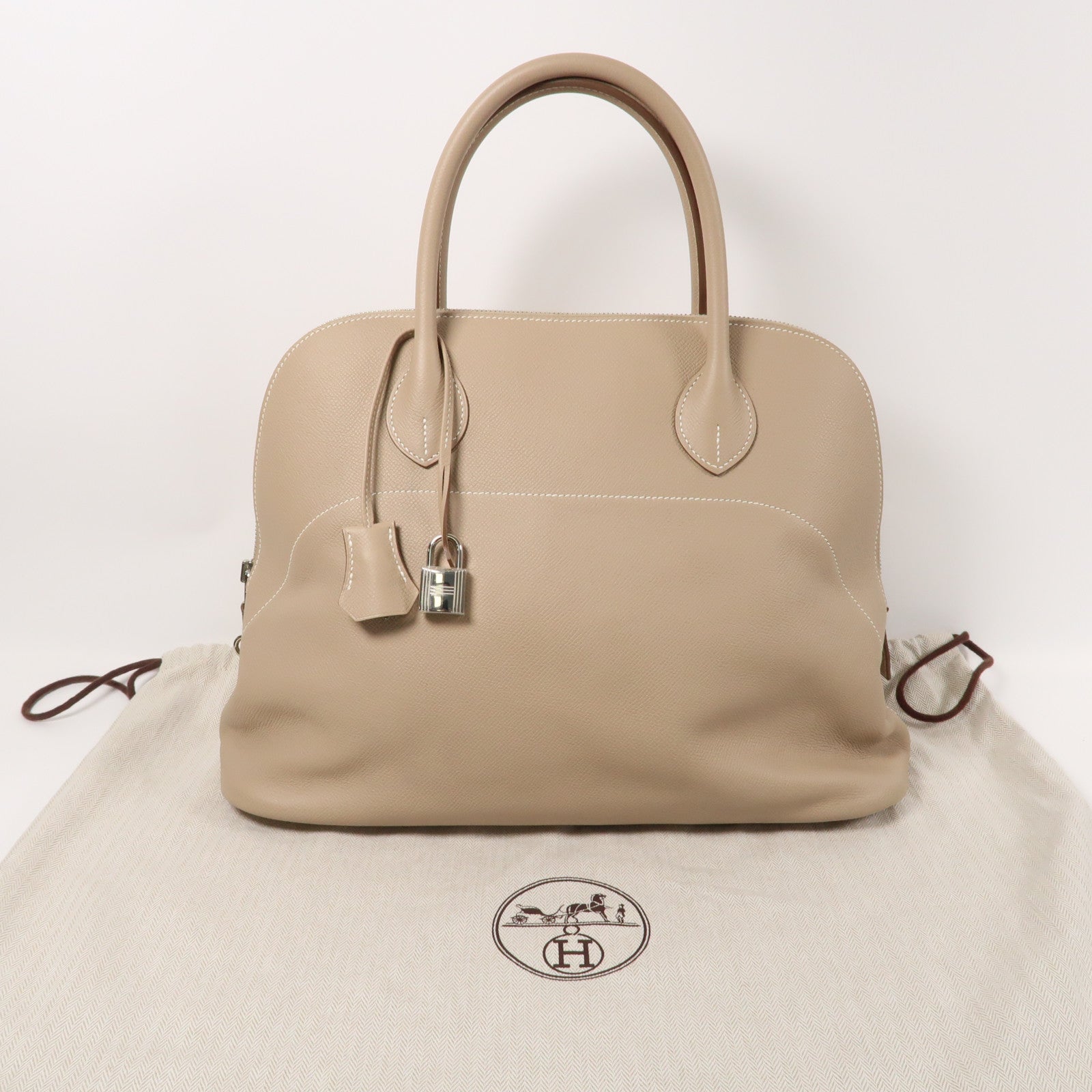 HERMES Epsom皮革Bolide 35銀扣手挽袋Argile鑽石灰色