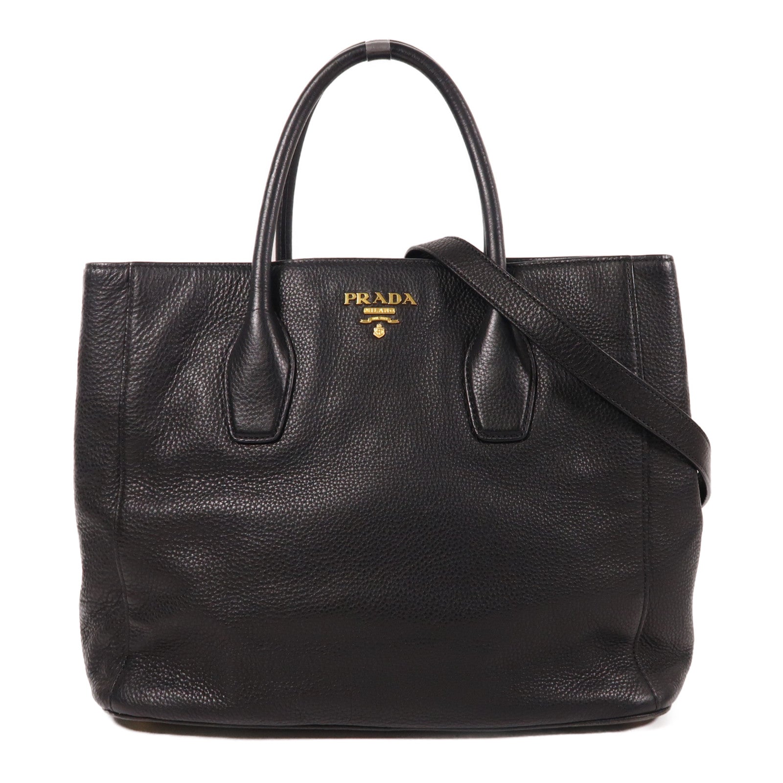 PRADA 牛皮皮革2 Way Shoulder Bag金扣手挽肩背兩用袋黑色