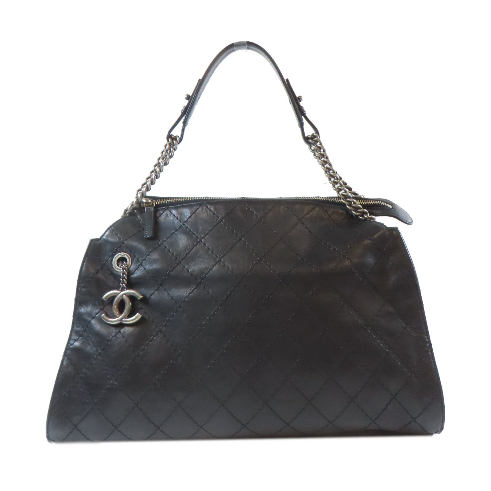CHANEL 菱格牛皮皮革Shoulder Bag鏈帶肩背袋黑色