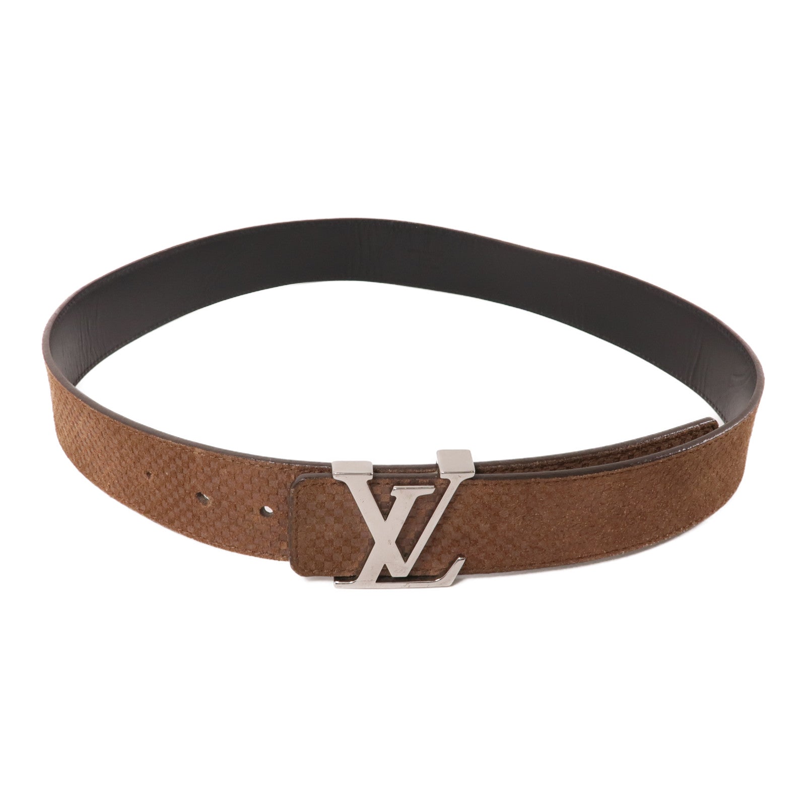 LOUIS VUITTON Micro Damier Belt銀扣腰帶棕色/黑色