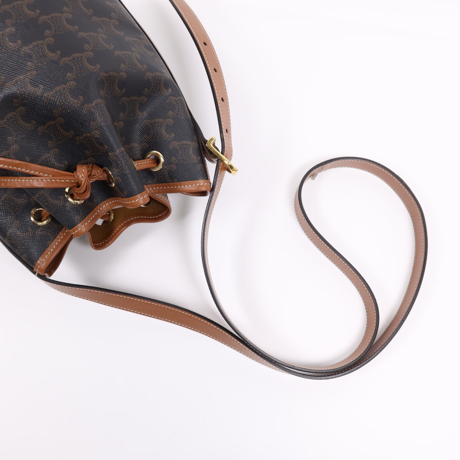 CELINE 塗層帆布Tromphe Drawsting Small Bucket金扣肩背袋