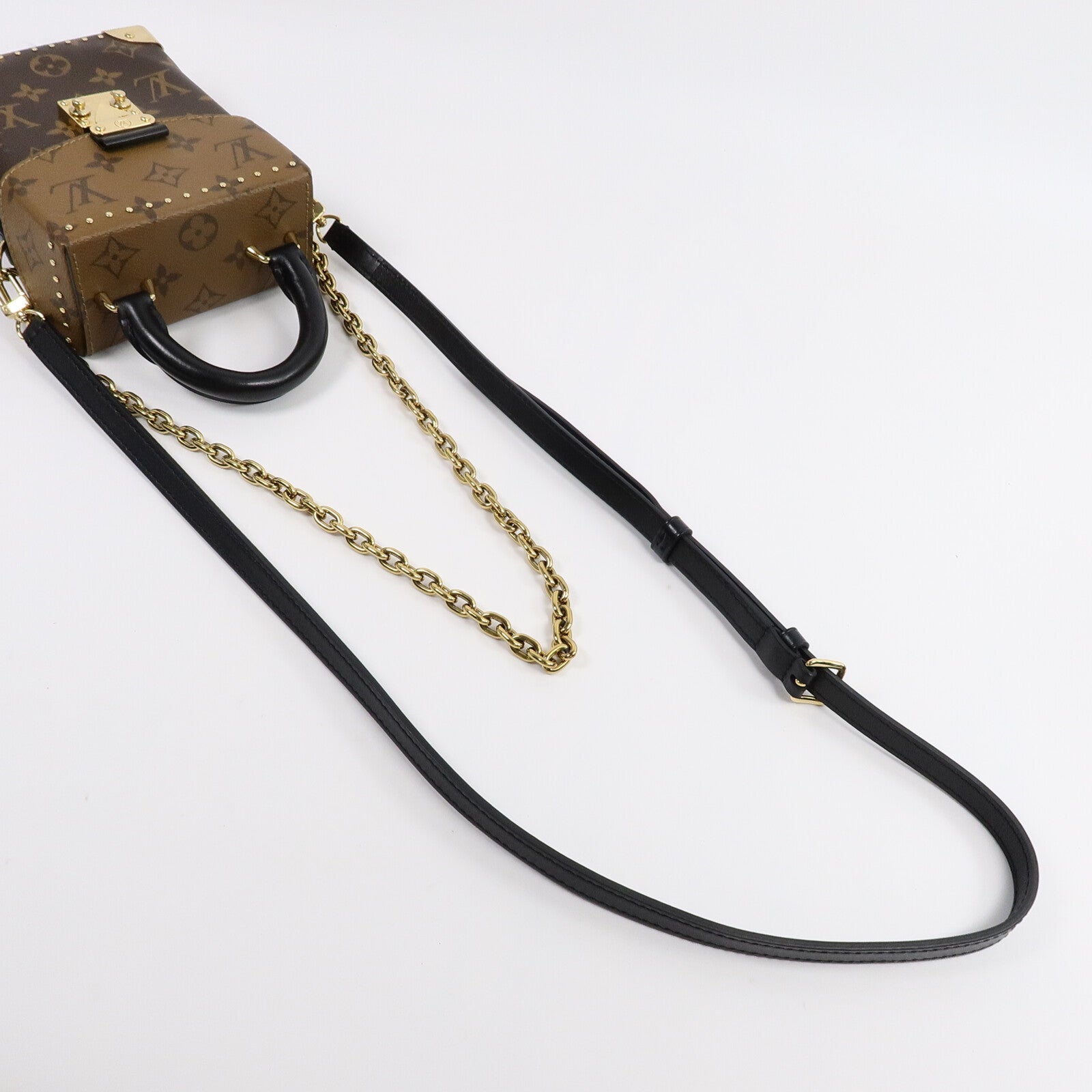 LOUIS VUITTON Monogram/Monogram Reverse Camera Box金扣鏈帶手挽肩背兩用袋