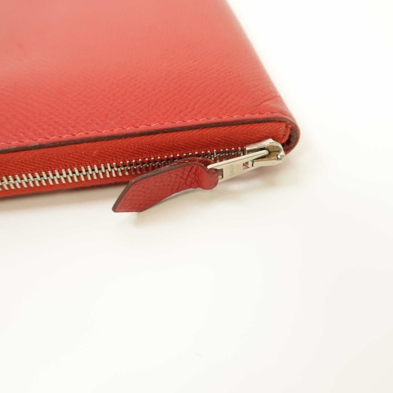 HERMES 【激減優惠】Epsom皮革Zipped Long Wallet銀扣長錢包Rouge Casaque紅色