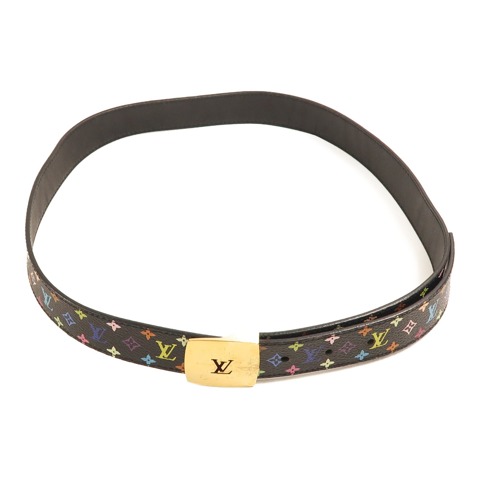 LOUIS VUITTON Monogram Multicolore LV Belt金扣腰帶黑色/彩色
