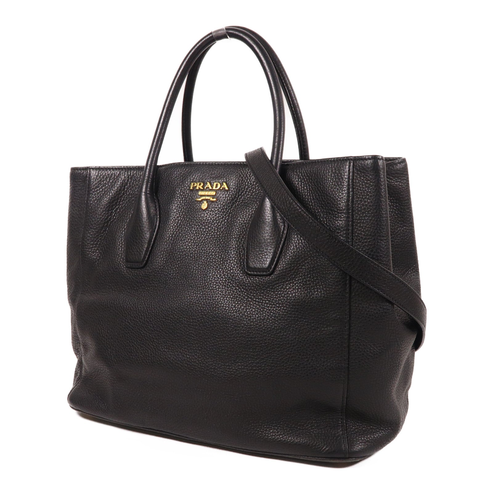 PRADA 牛皮皮革2 Way Shoulder Bag金扣手挽肩背兩用袋黑色
