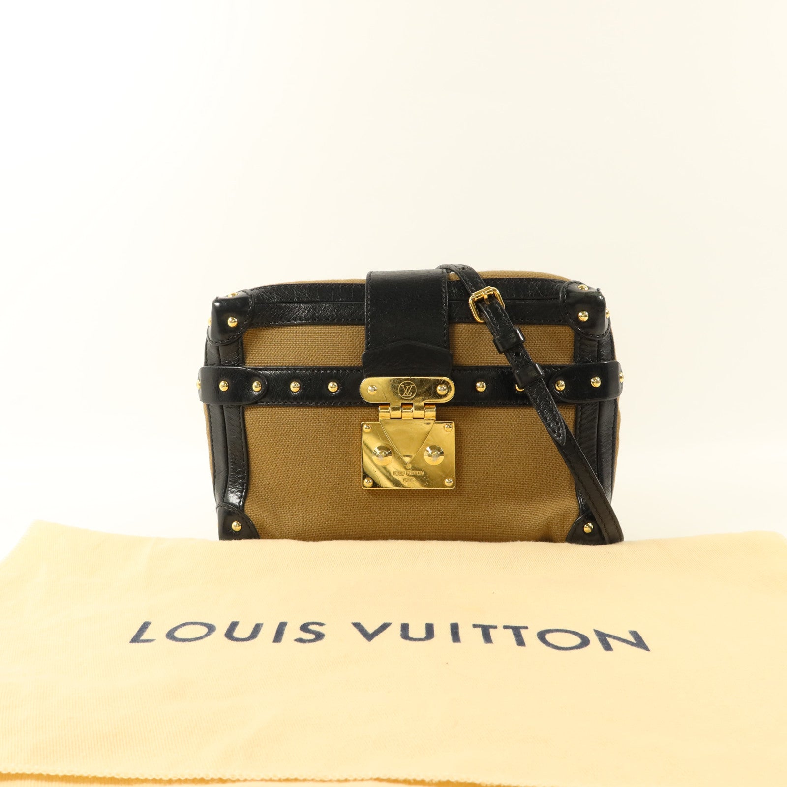 LOUIS VUITTON 帆布Petite Malle Soft MM金扣肩背袋