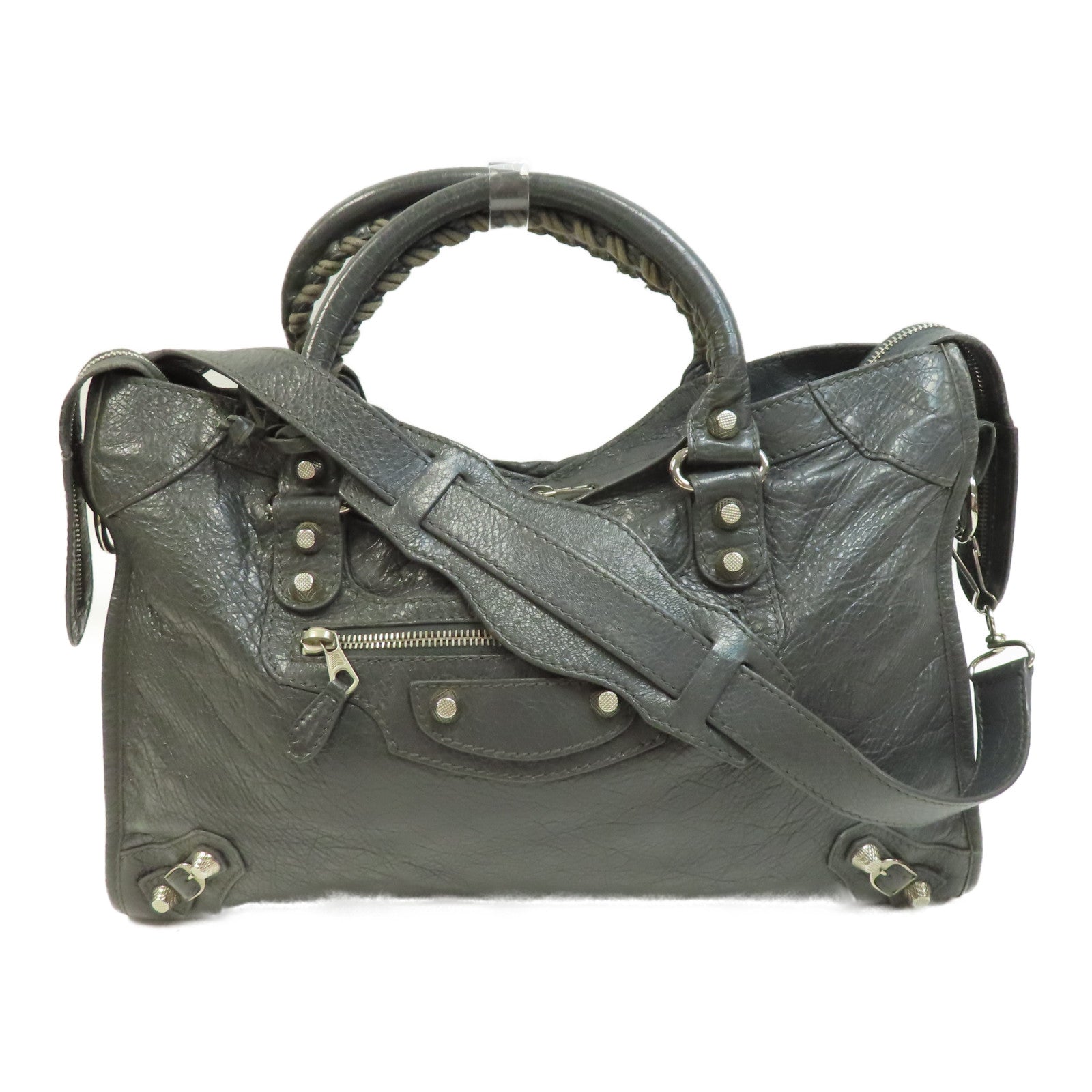 BALENCIAGA 牛皮皮革Giant City Bag銀扣手挽肩背兩用袋灰色