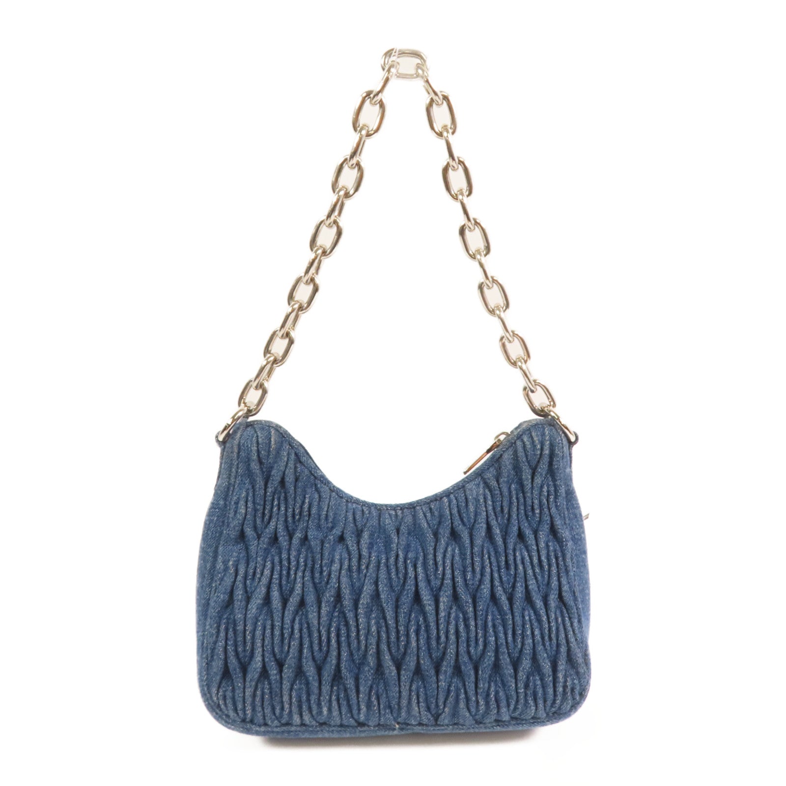 Miu Miu 牛仔布2Way Shoulder Bag銀扣手挽肩背兩用袋