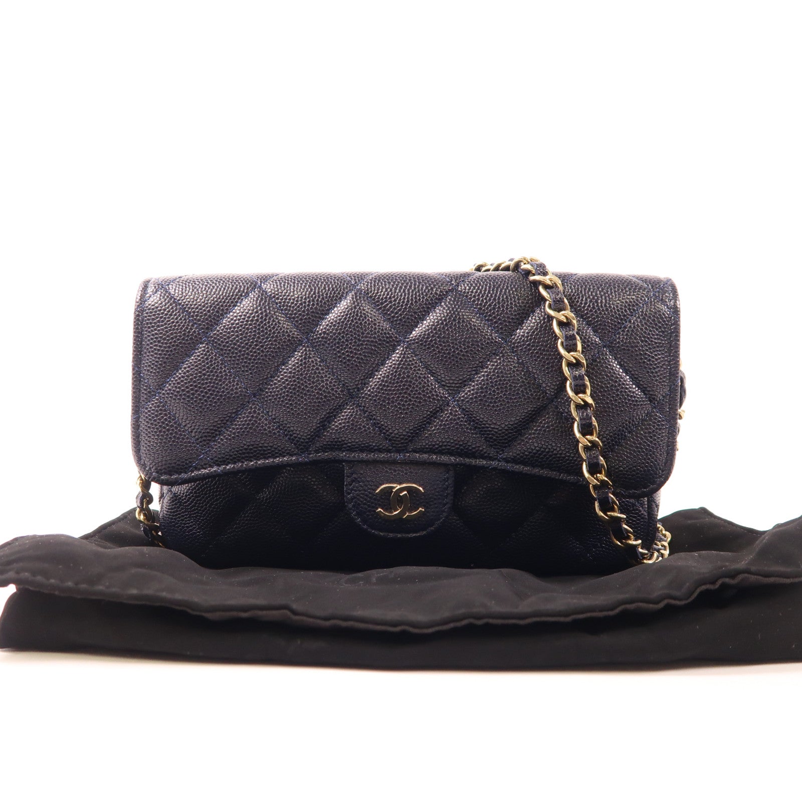 CHANEL 【激減優惠】牛皮皮革CF Phone Holder With Chain金釦鏈帶肩背袋