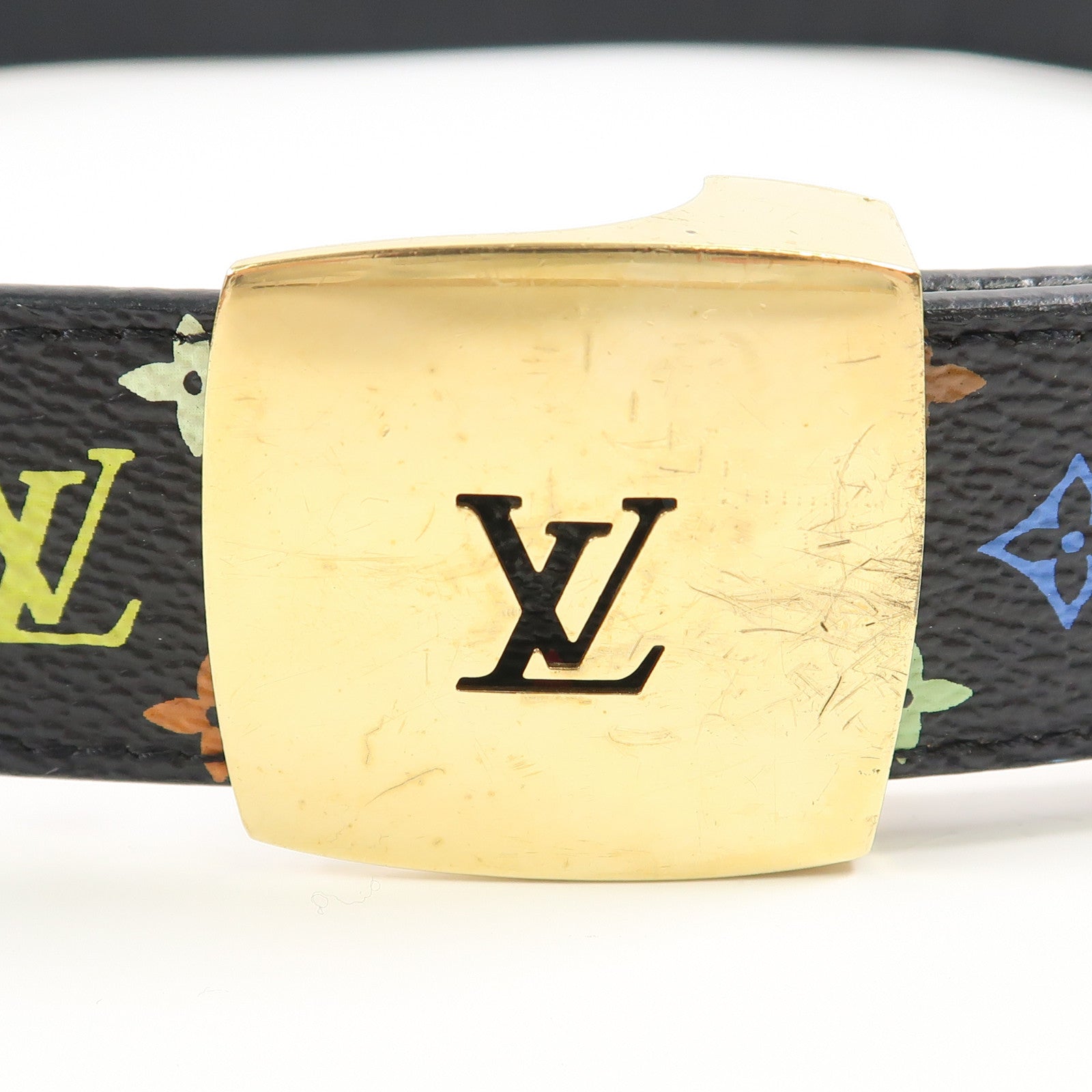 LOUIS VUITTON Monogram Multicolore LV Belt金扣腰帶黑色/彩色