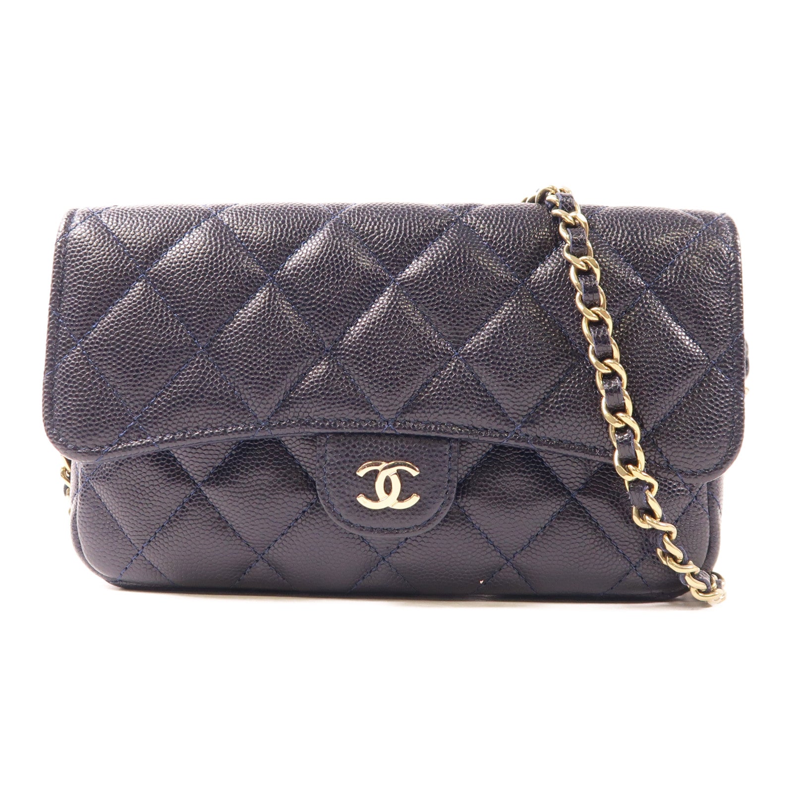 CHANEL 【激減優惠】牛皮皮革CF Phone Holder With Chain金釦鏈帶肩背袋