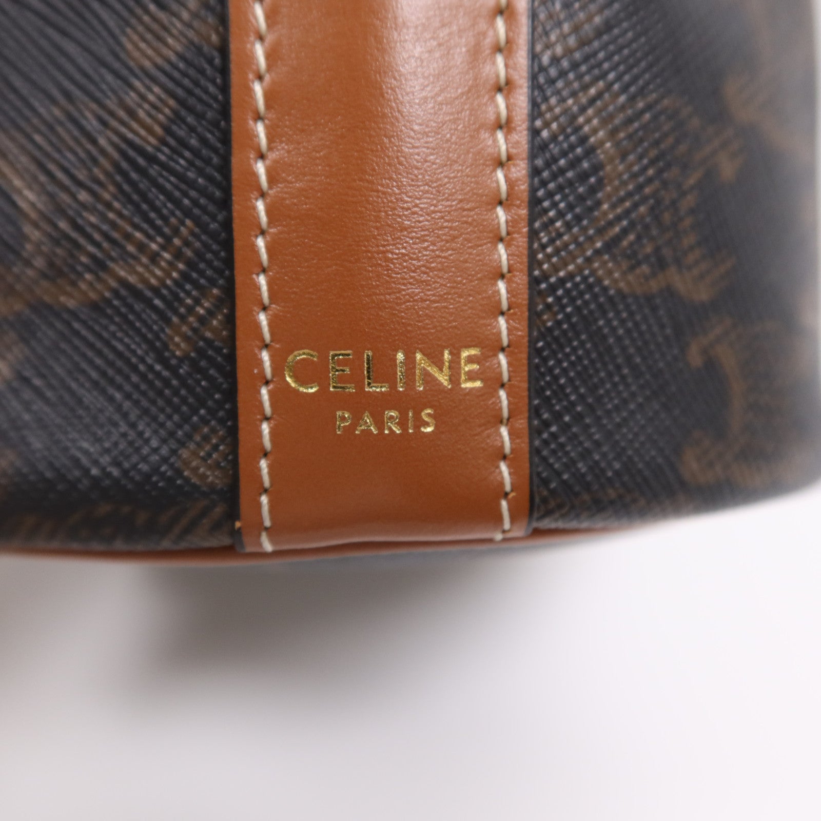 CELINE 塗層帆布Tromphe Drawsting Small Bucket金扣肩背袋