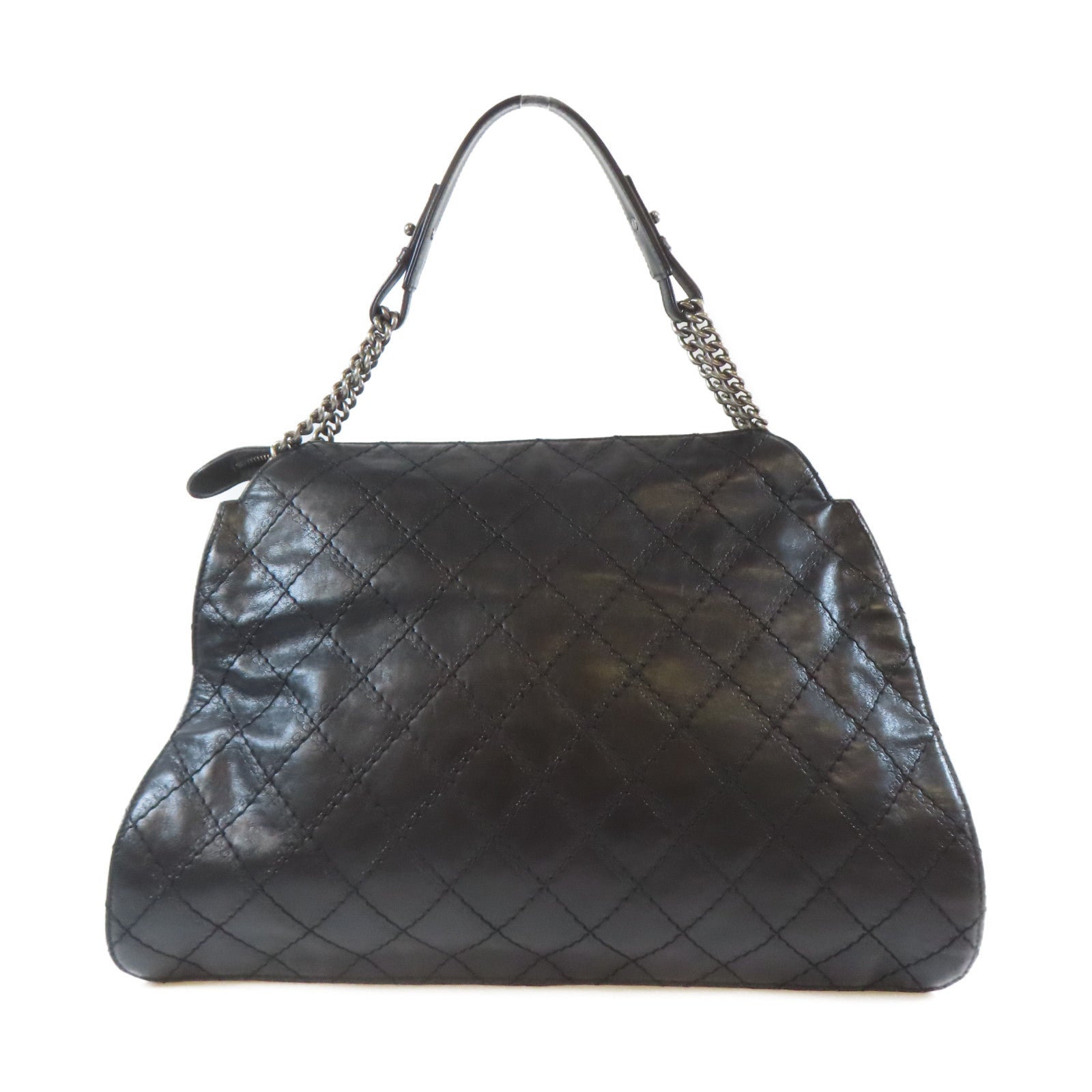 CHANEL 菱格牛皮皮革Shoulder Bag鏈帶肩背袋黑色