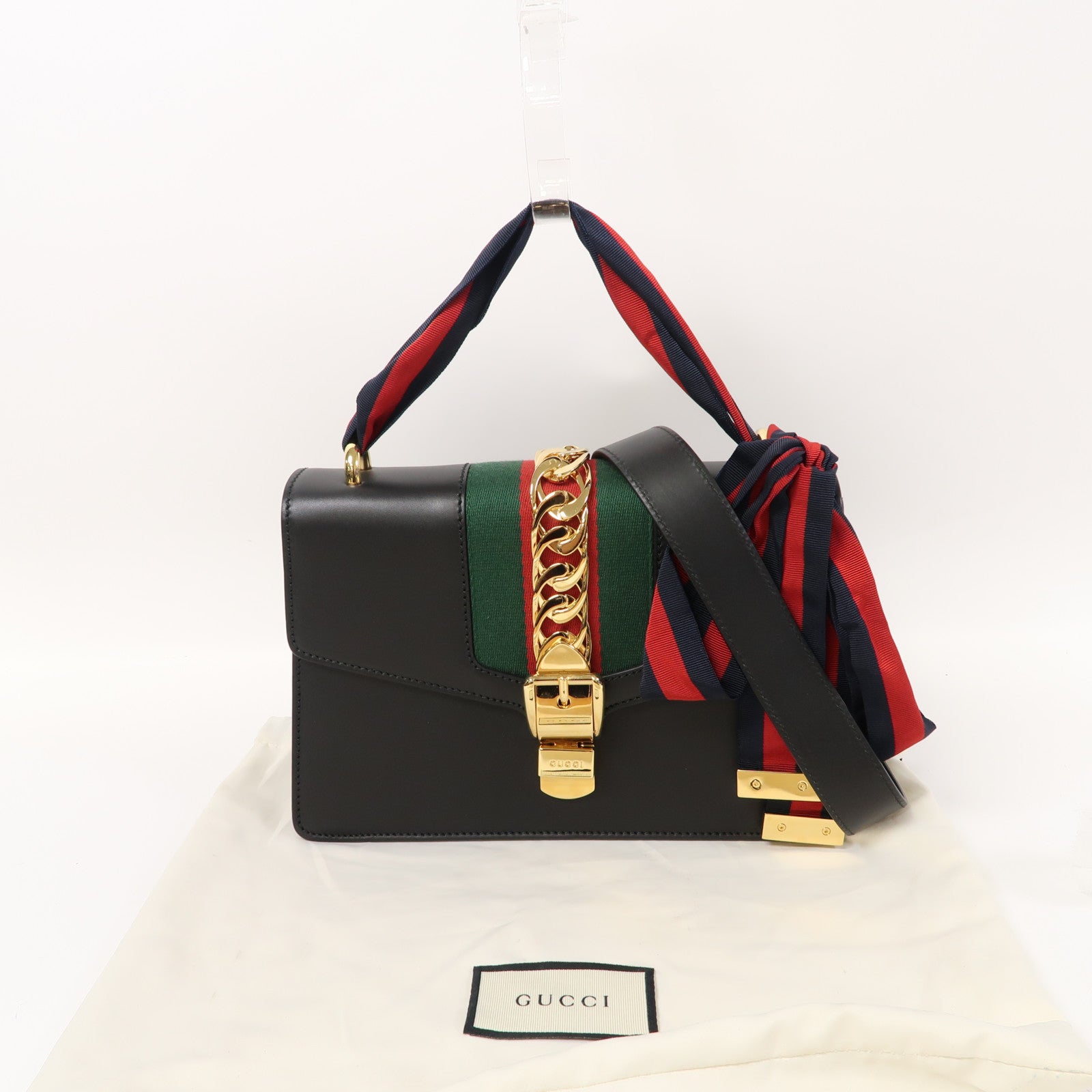 GUCCI 牛皮皮革Sylvie Small Shoulder Bag金扣黑色