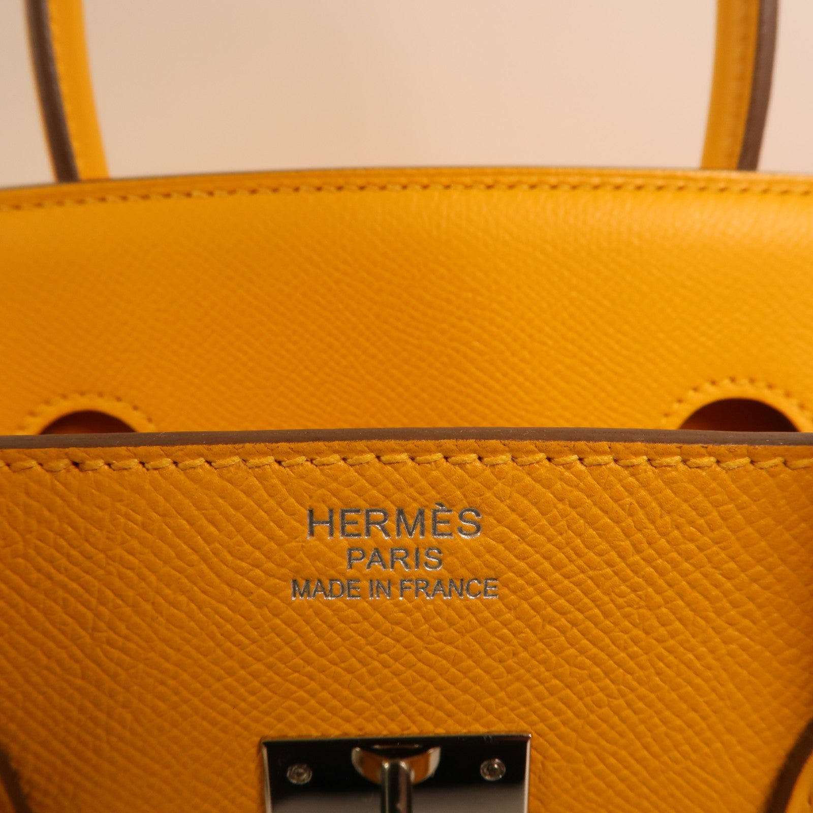 HERMES Epsom皮革Birkin 35銀扣手挽袋Jaune Ambre