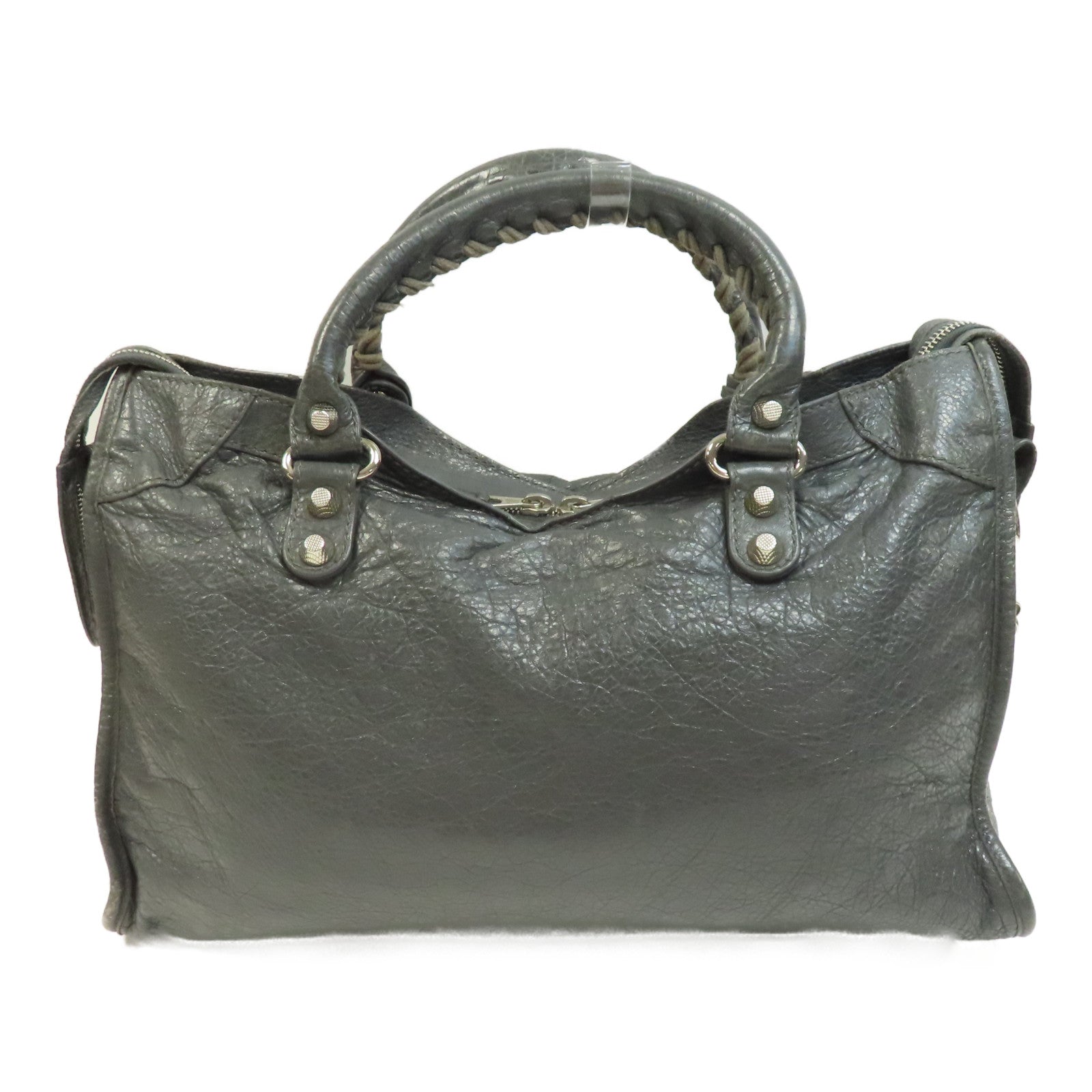 BALENCIAGA 牛皮皮革Giant City Bag銀扣手挽肩背兩用袋灰色