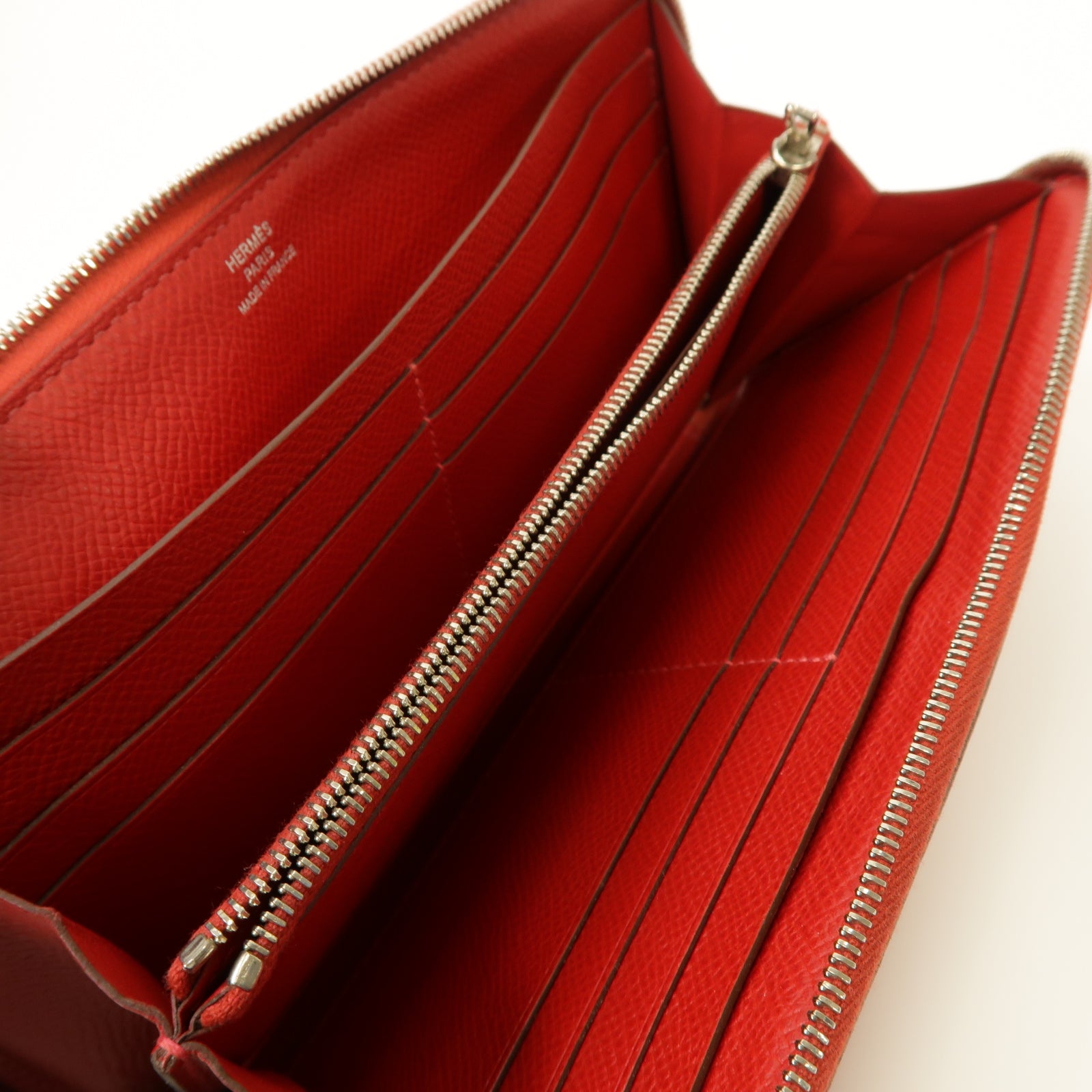 HERMES 【激減優惠】Epsom皮革Zipped Long Wallet銀扣長錢包Rouge Casaque紅色