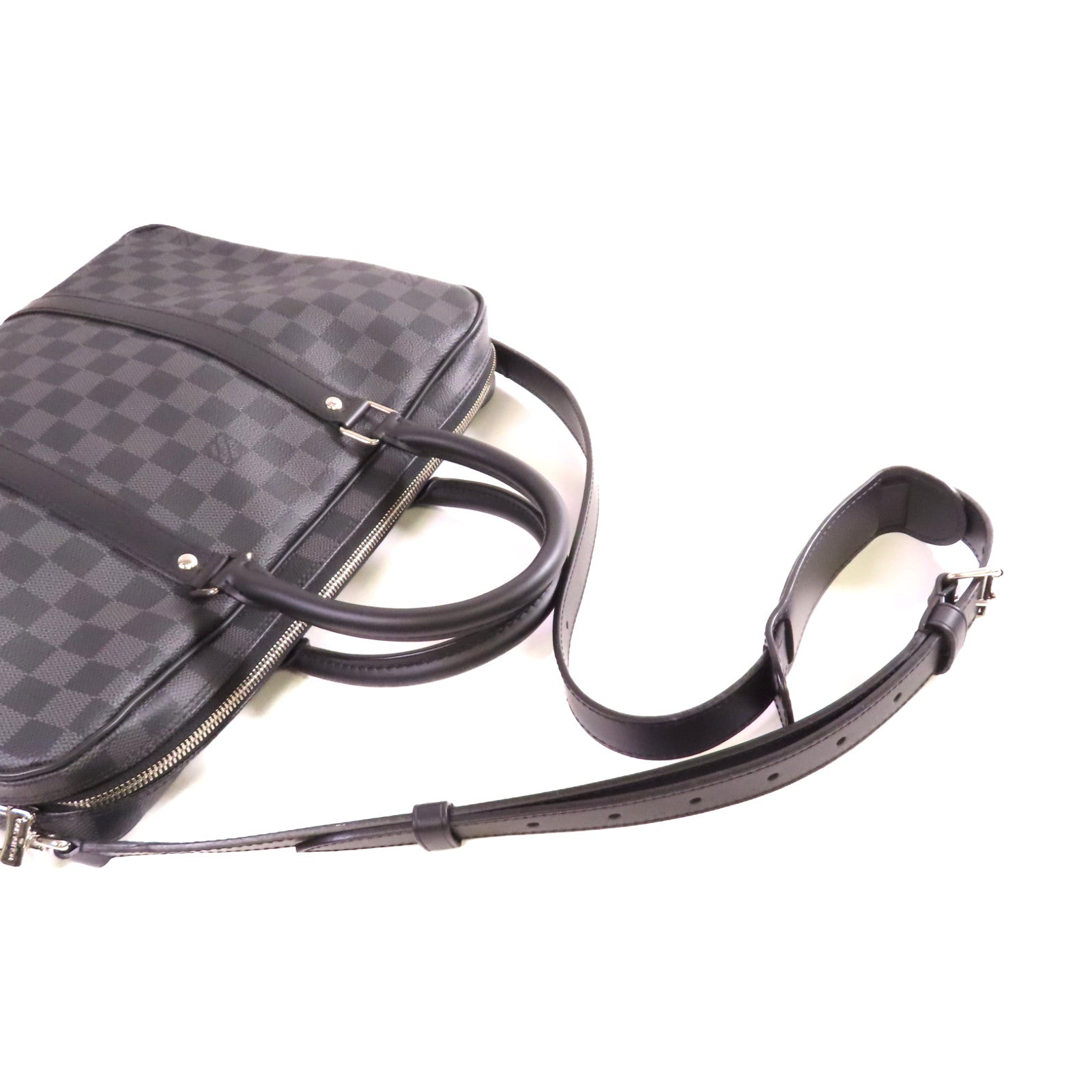 LOUIS VUITTON Damier Graphite Briefcase銀扣手挽肩背兩用袋黑色/灰色