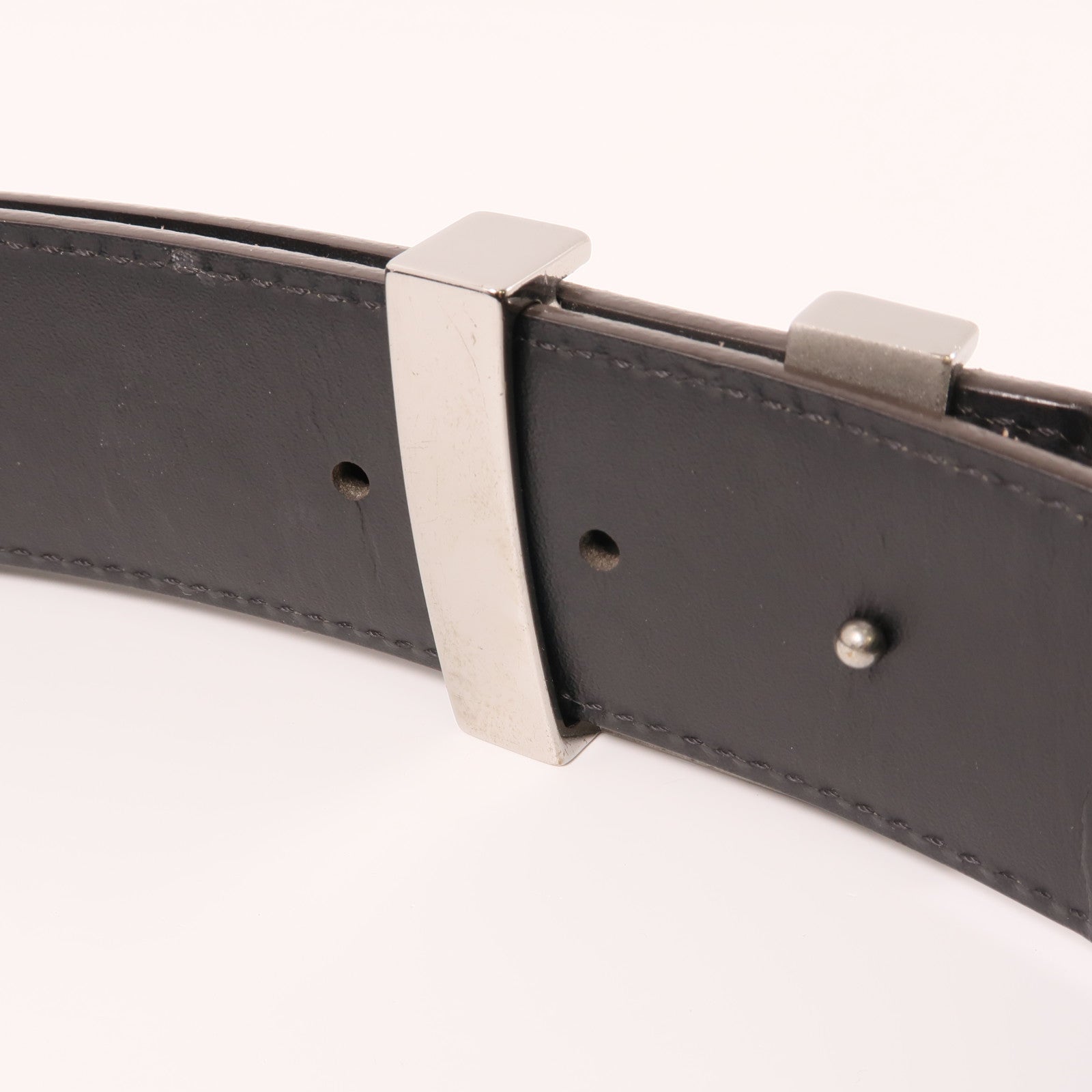 LOUIS VUITTON Micro Damier Belt銀扣腰帶棕色/黑色