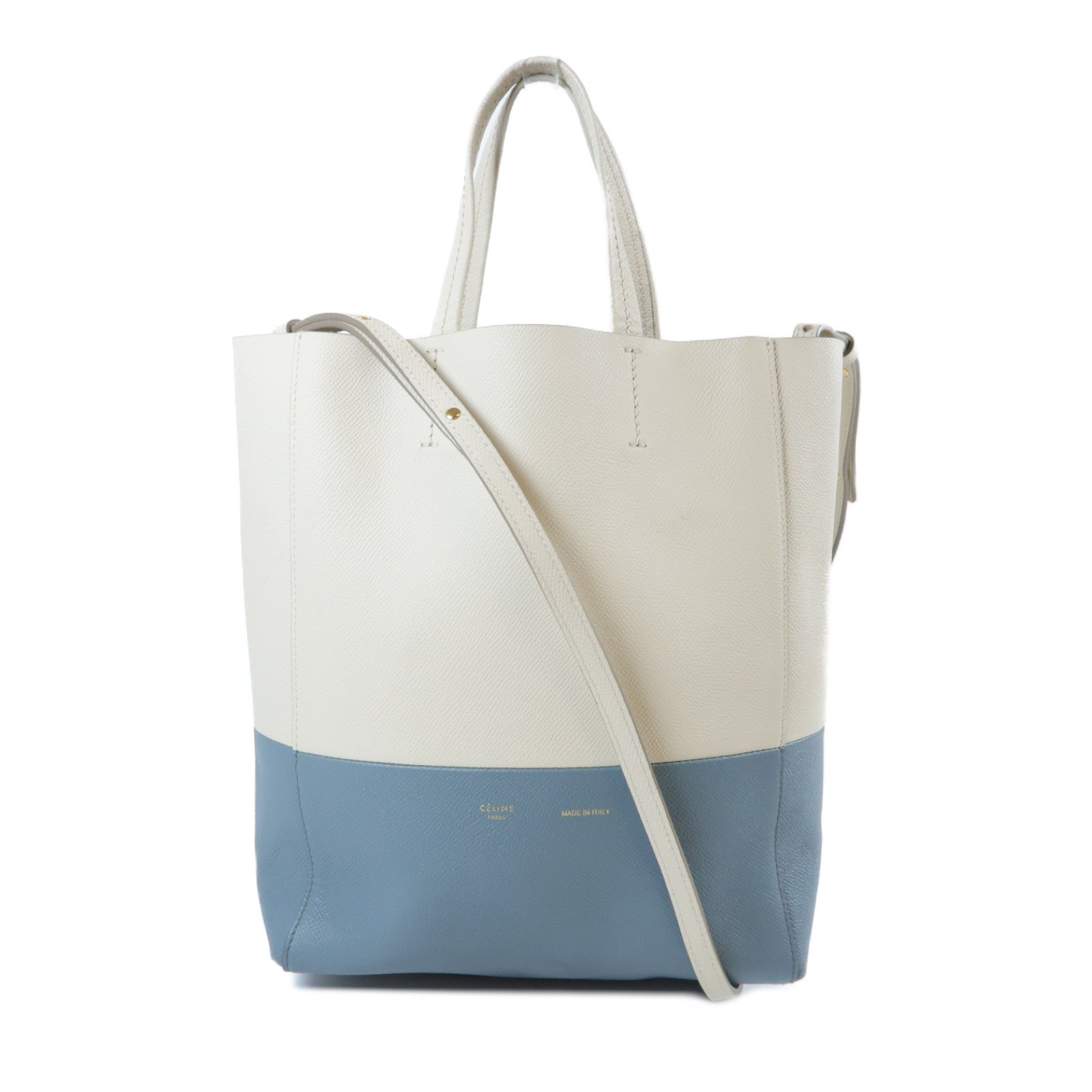 CELINE **【激減優惠】牛皮皮革Cabas 2 Way Shoulder Bag金扣手挽肩背兩用袋白色/藍色