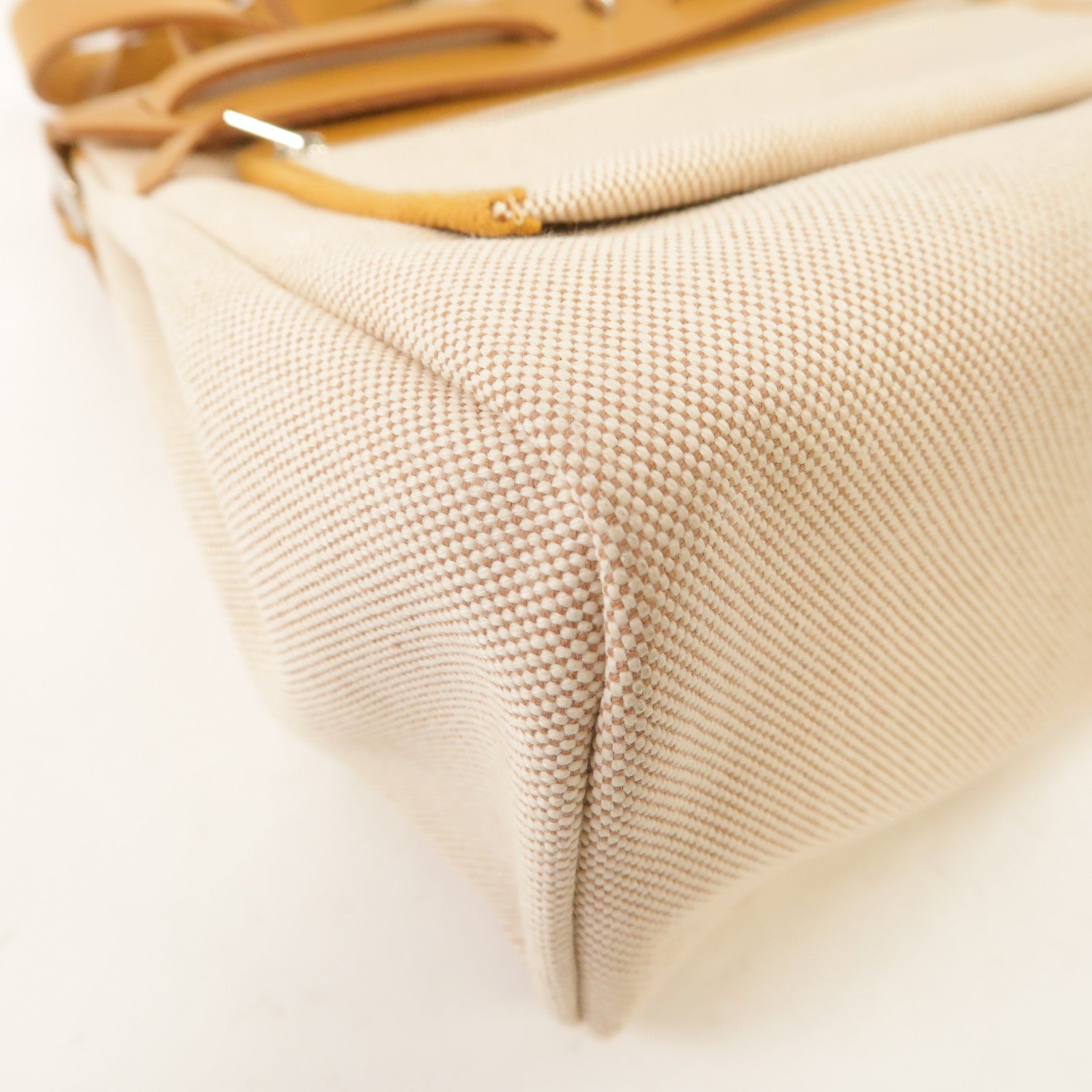 HERMES 帆布Herbag PM銀扣手挽肩背兩用袋米色/焦糖色