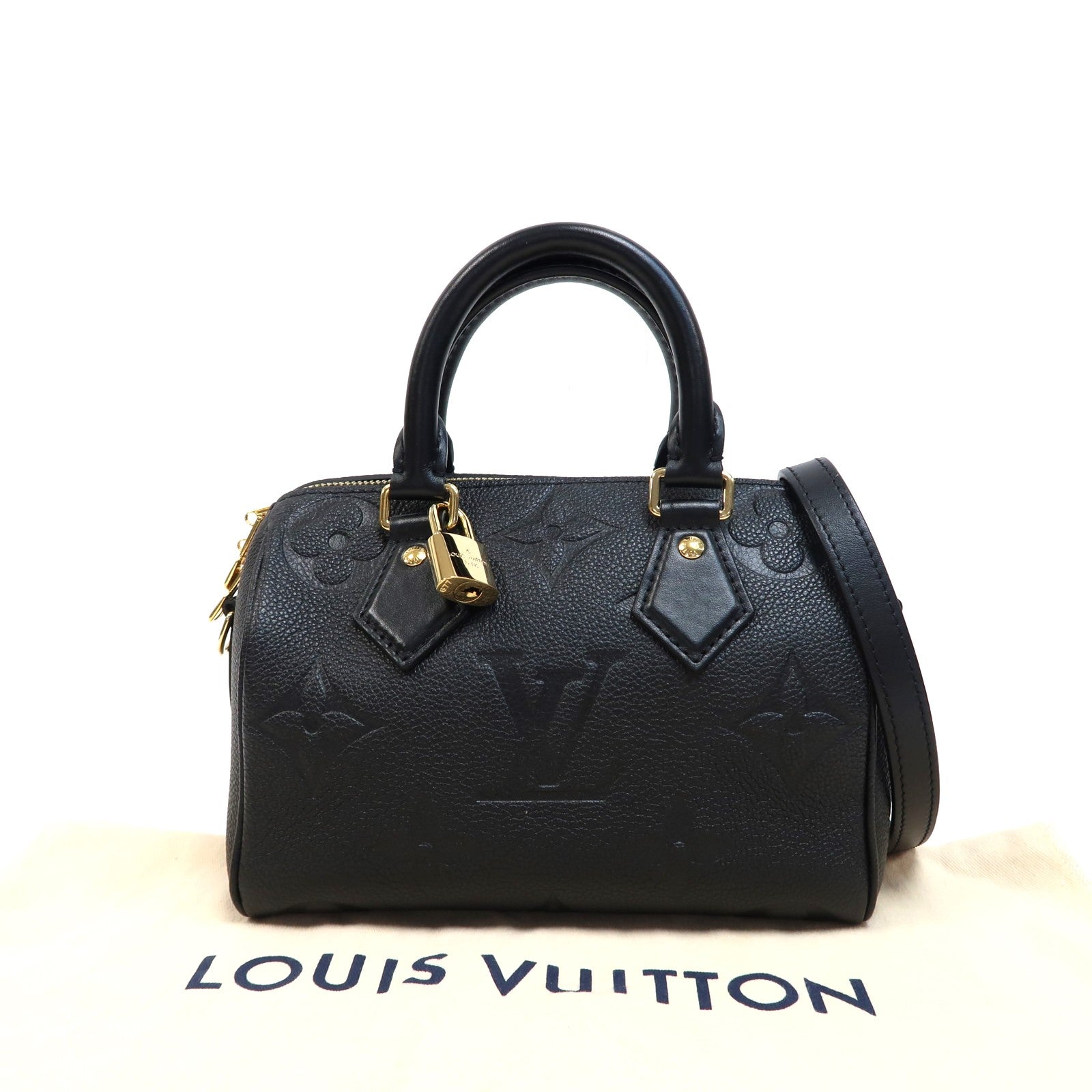 LOUIS VUITTON Monogram Empreinte Speedy Bandouliere 20金扣手挽肩背兩用袋黑色