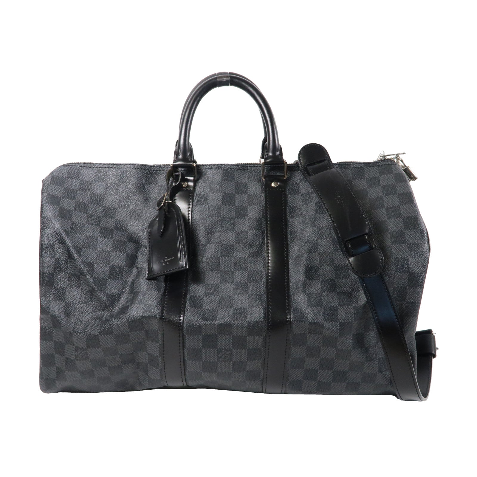 LOUIS VUITTON Damier Graphite Keepall Bandoulière 45銀扣波士頓包黑色