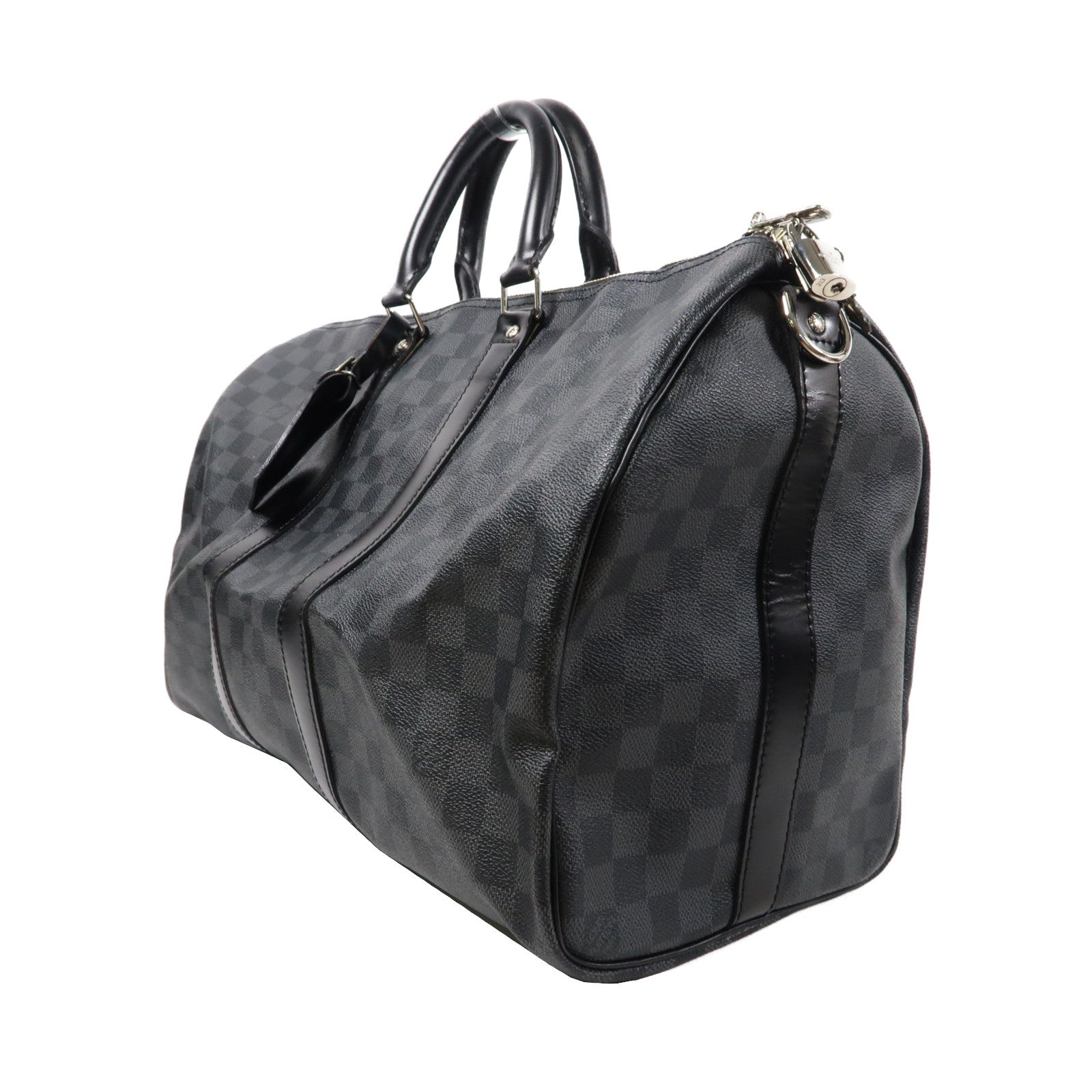 LOUIS VUITTON Damier Graphite Keepall Bandoulière 45銀扣波士頓包黑色