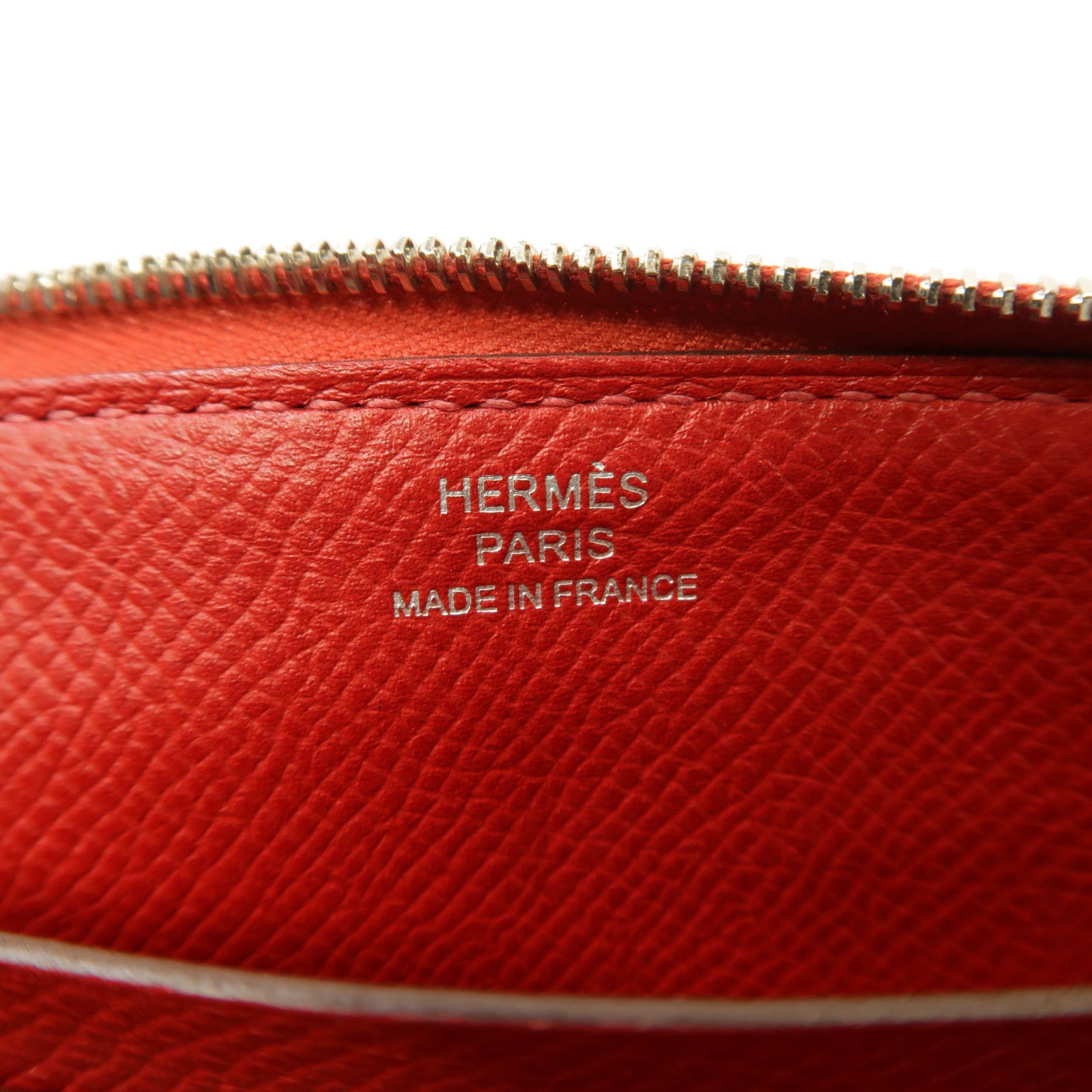 HERMES 【激減優惠】Epsom皮革Zipped Long Wallet銀扣長錢包Rouge Casaque紅色