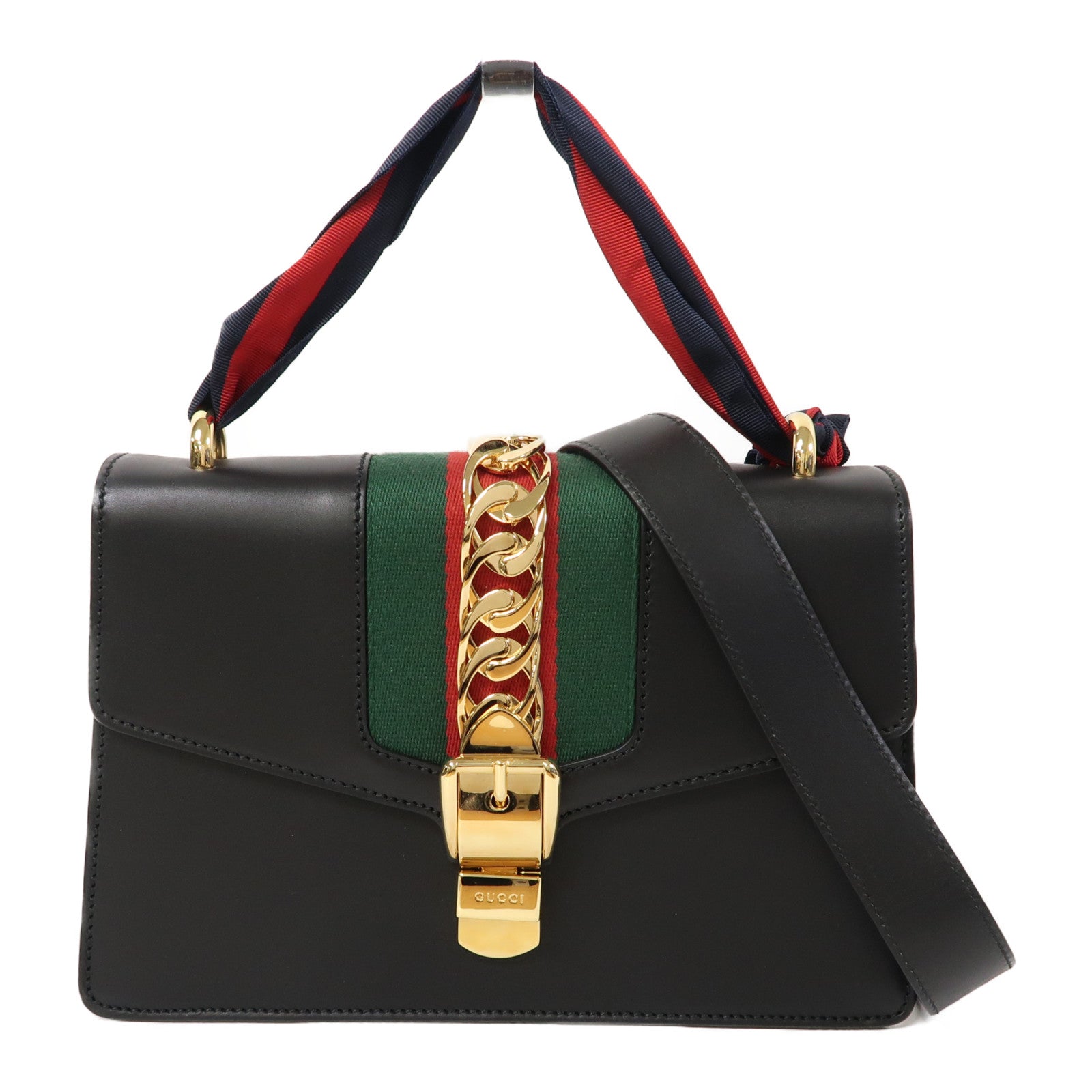 GUCCI 牛皮皮革Sylvie Small Shoulder Bag金扣黑色