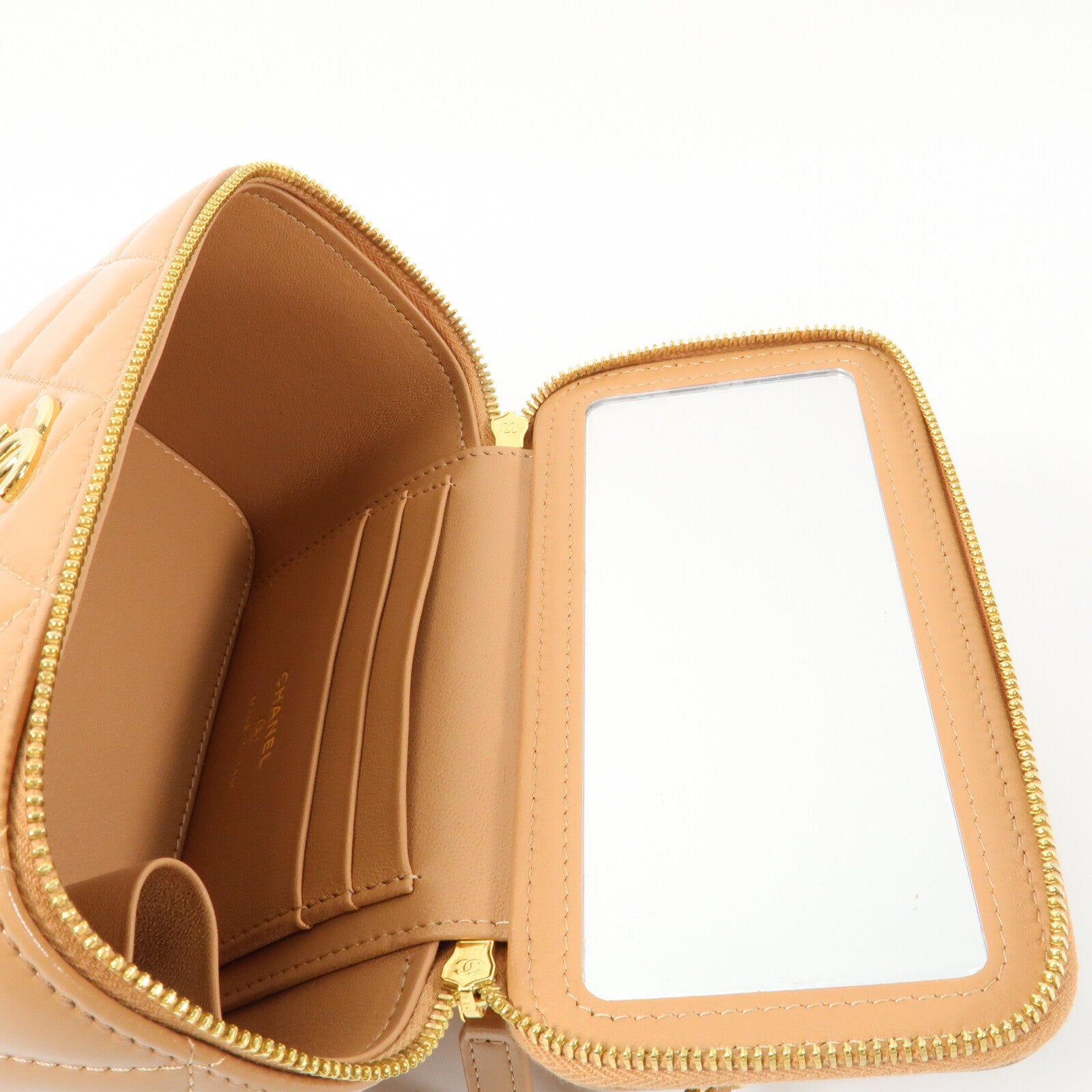 CHANEL 羊皮皮革Vanity Case金扣鏈帶手挽肩背兩用袋