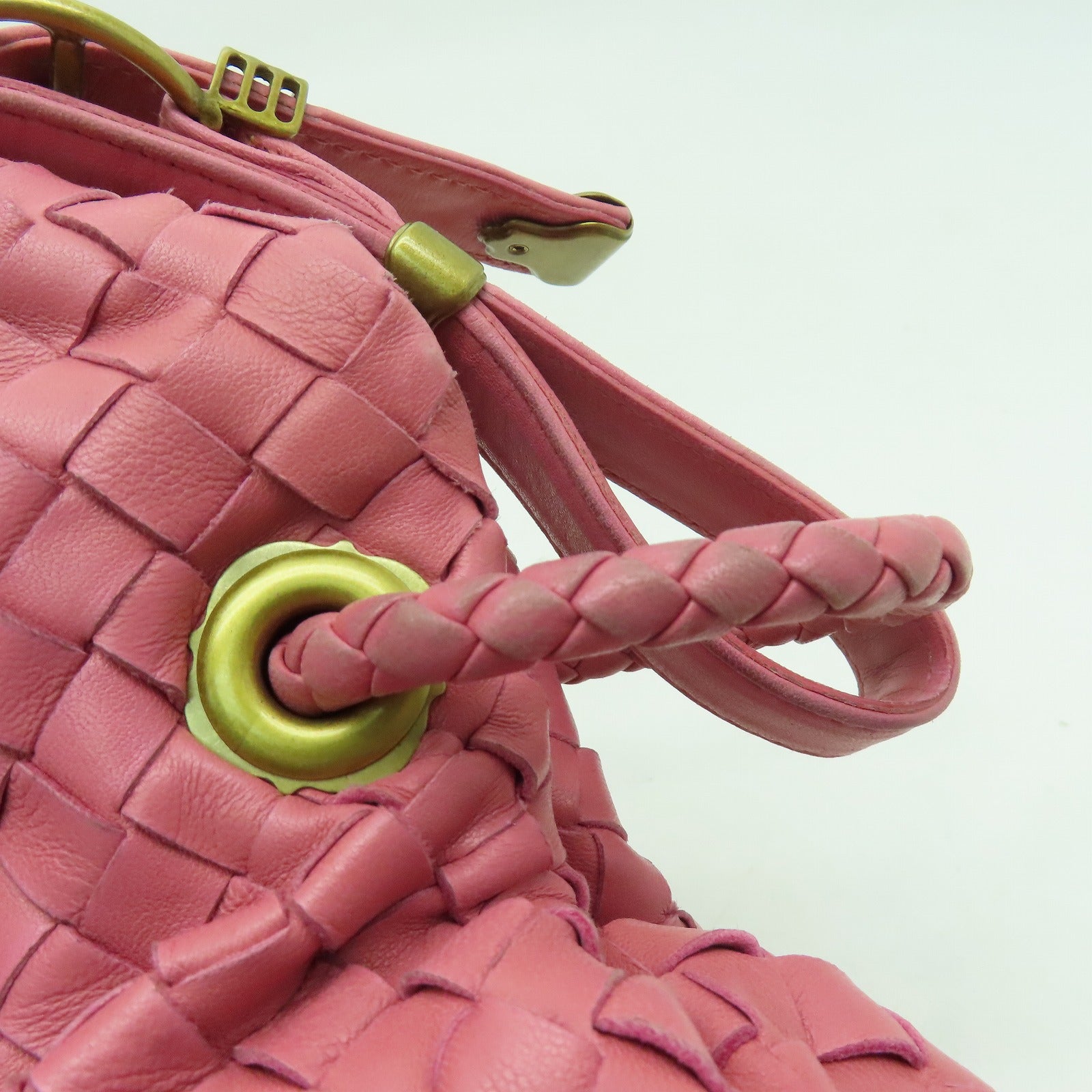 BOTTEGA VENETA 織紋皮革Shoulder Bag金扣肩背袋粉紅色